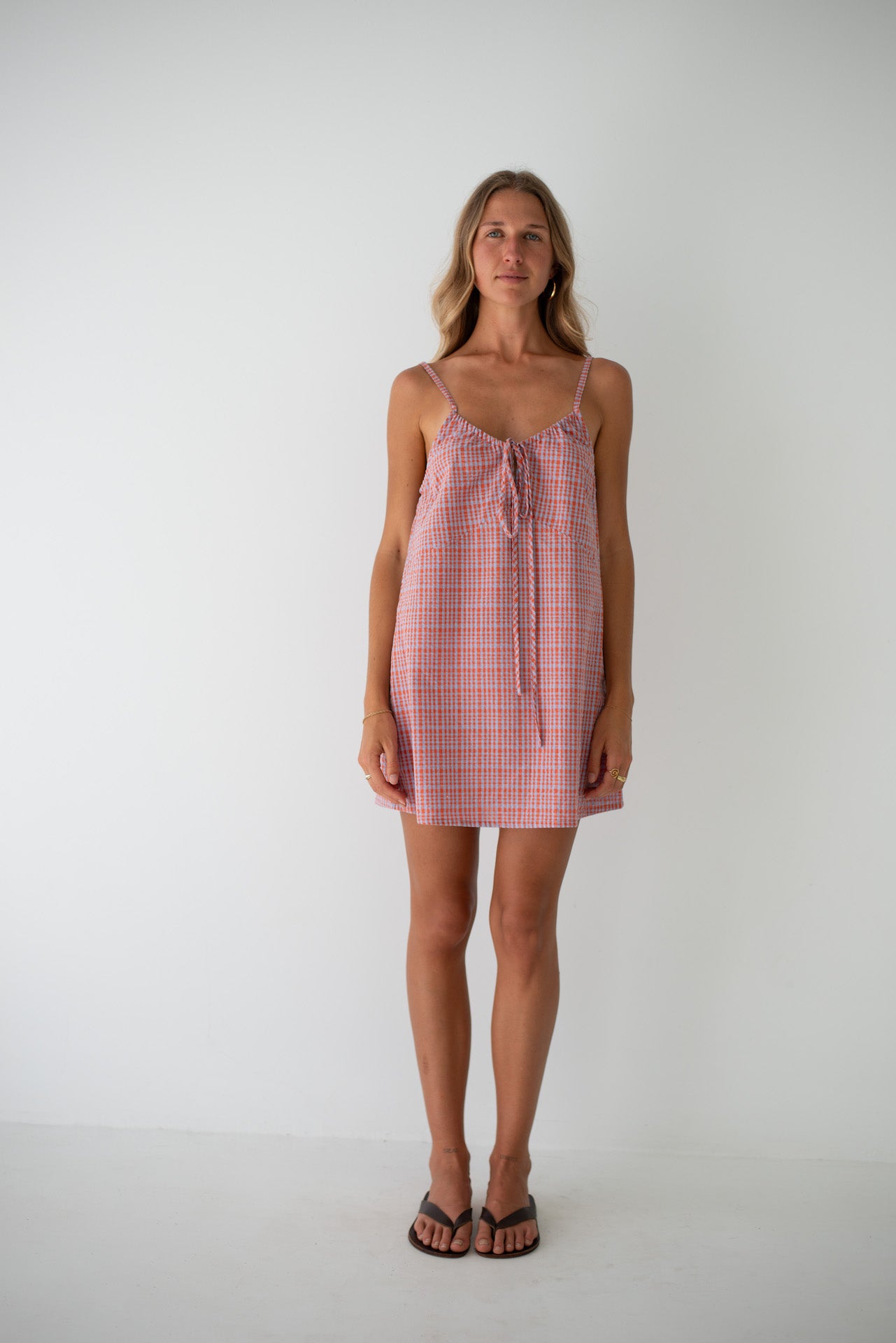 Ari Dress Lilac Orange Seersucker – The Bare Road