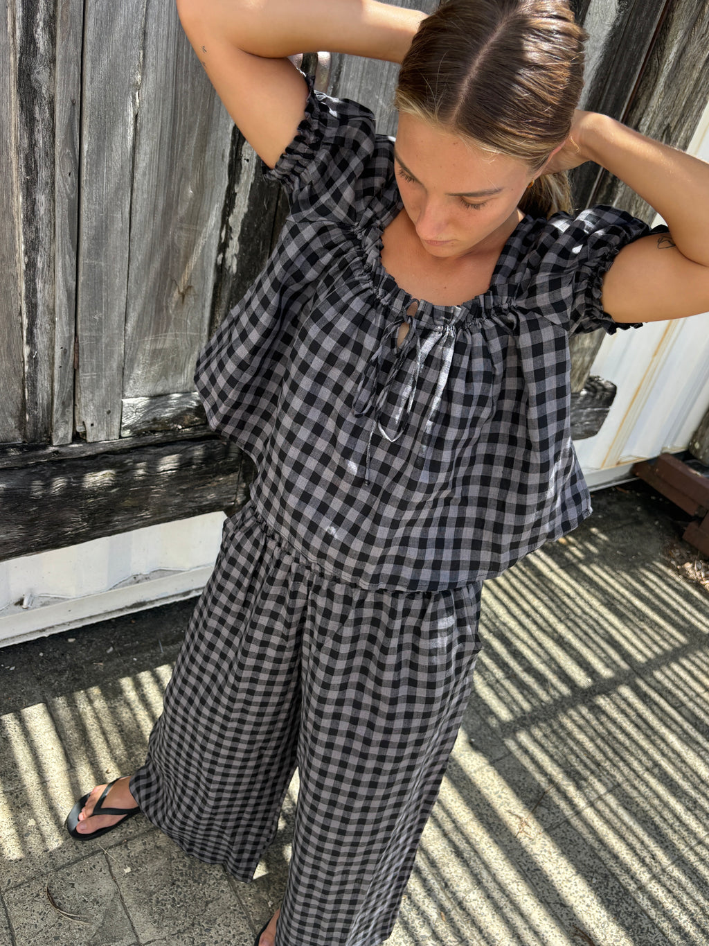 Ava Blouse Slate gingham
