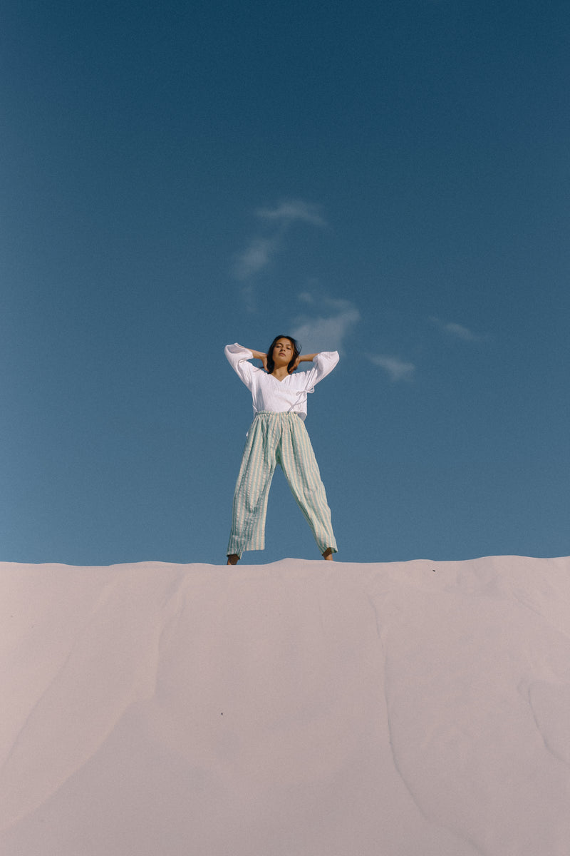 Ivy Pant Seafoam Cotton Stripe