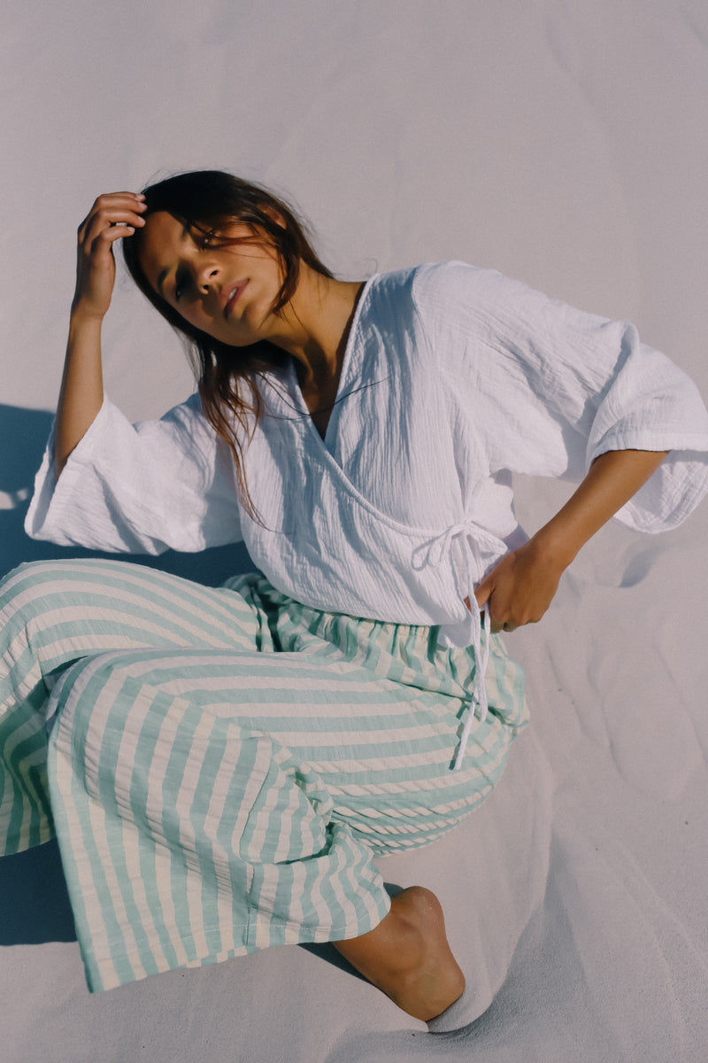 Ivy Pant Seafoam Cotton Stripe