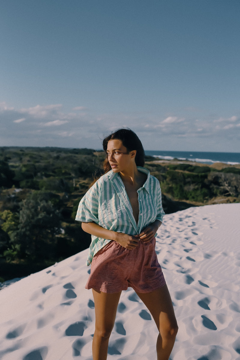 Ava Shirt Seafoam Cotton Stripe