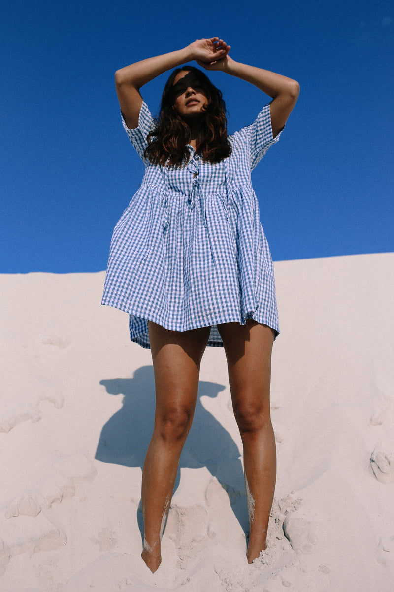 Darcey Tie Dress Blue Gingham