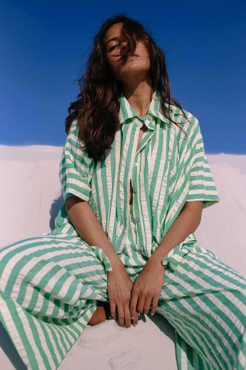 Ava Shirt Seafoam Cotton Stripe