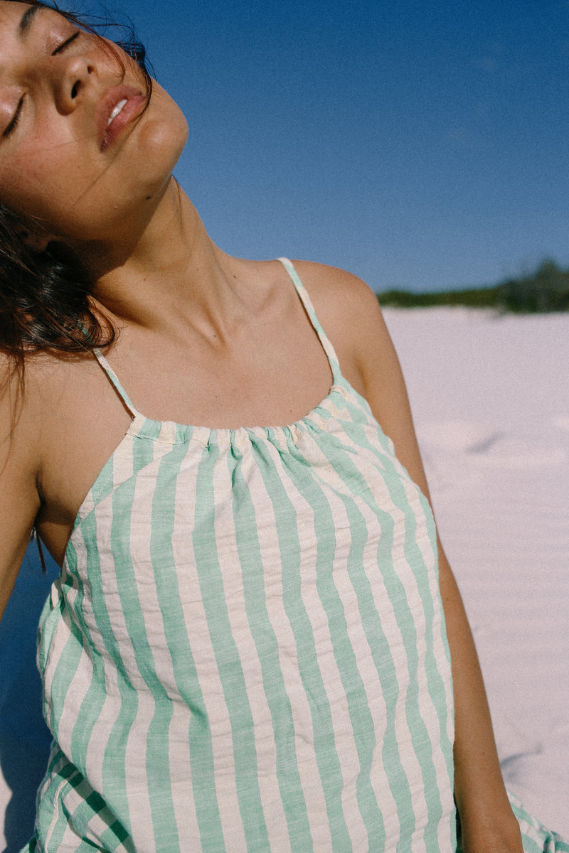 Ivy Singlet Seafoam Cotton Stripe