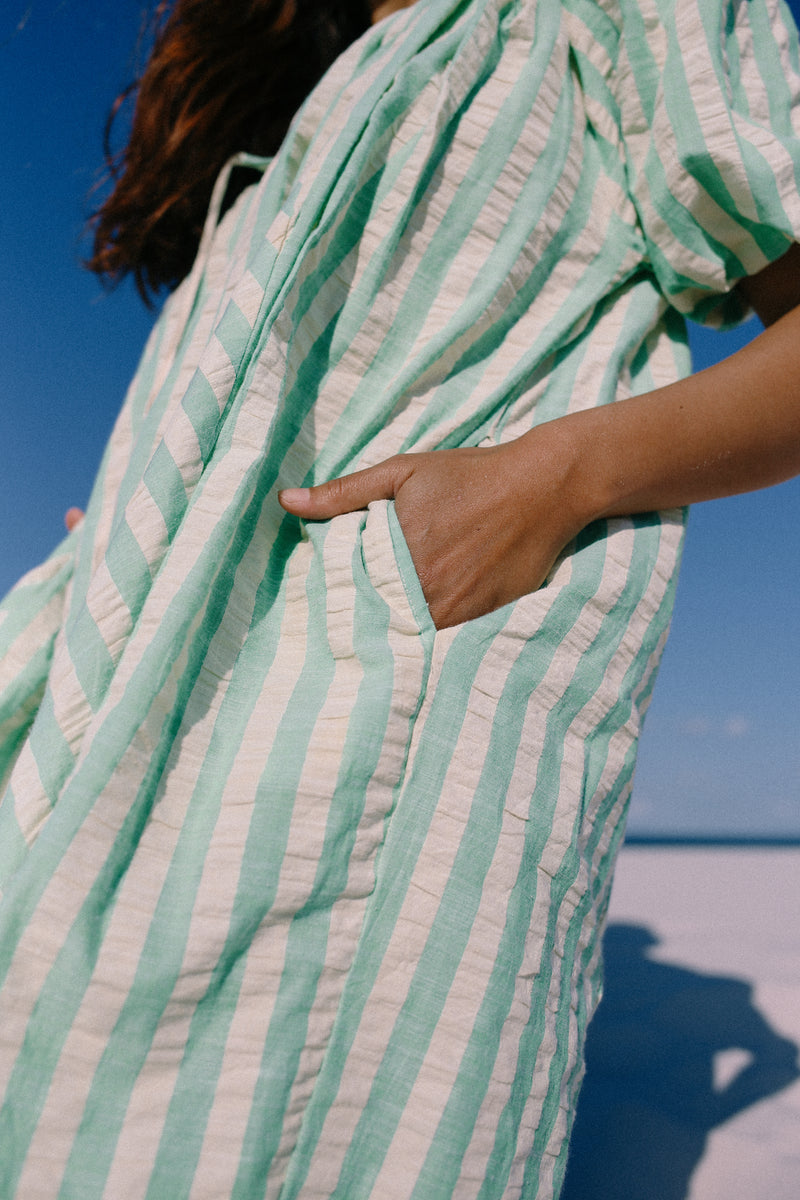 Chloe Dress Seafoam Cotton Stripe