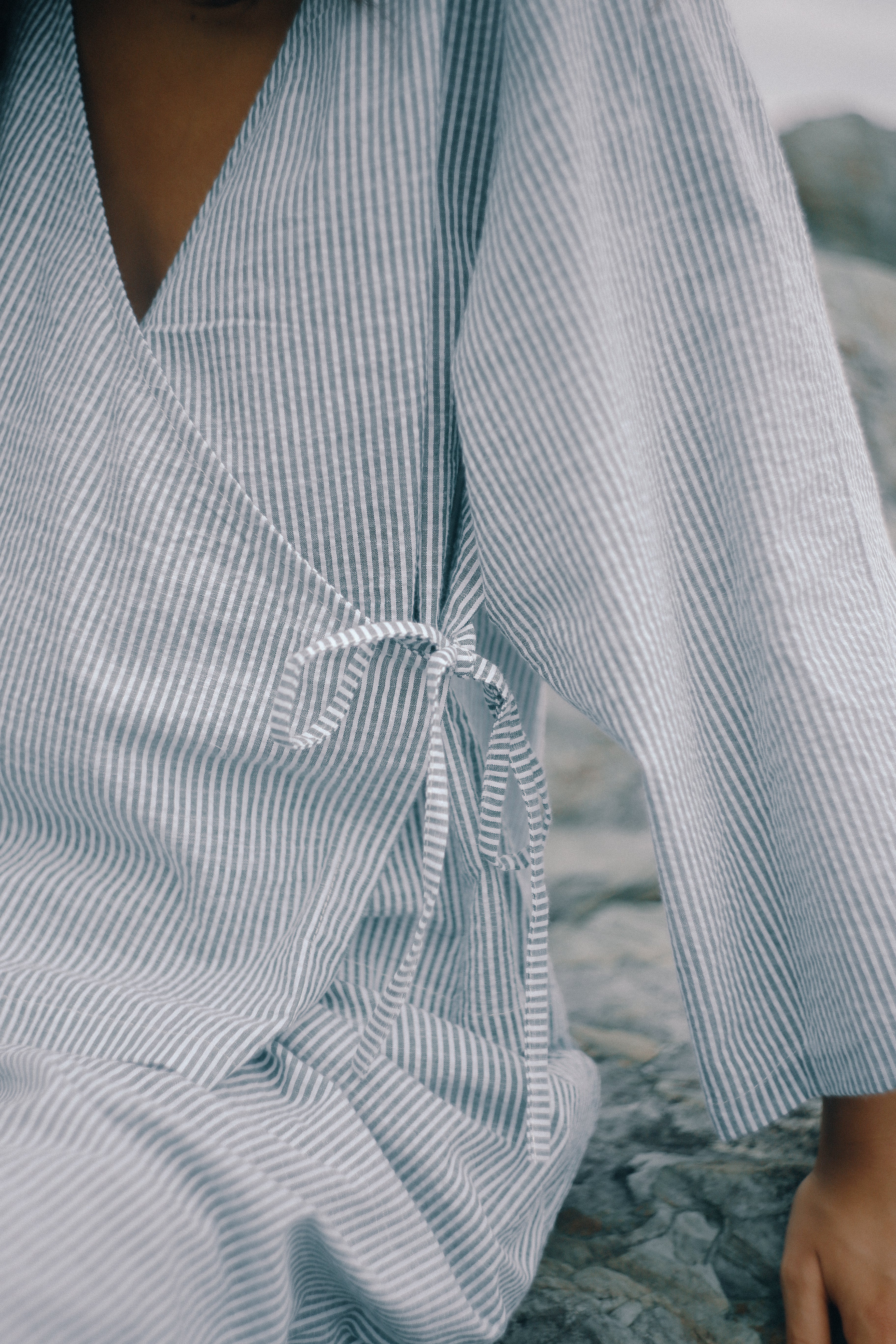 Mia Wrap Top Spirulina Stripe
