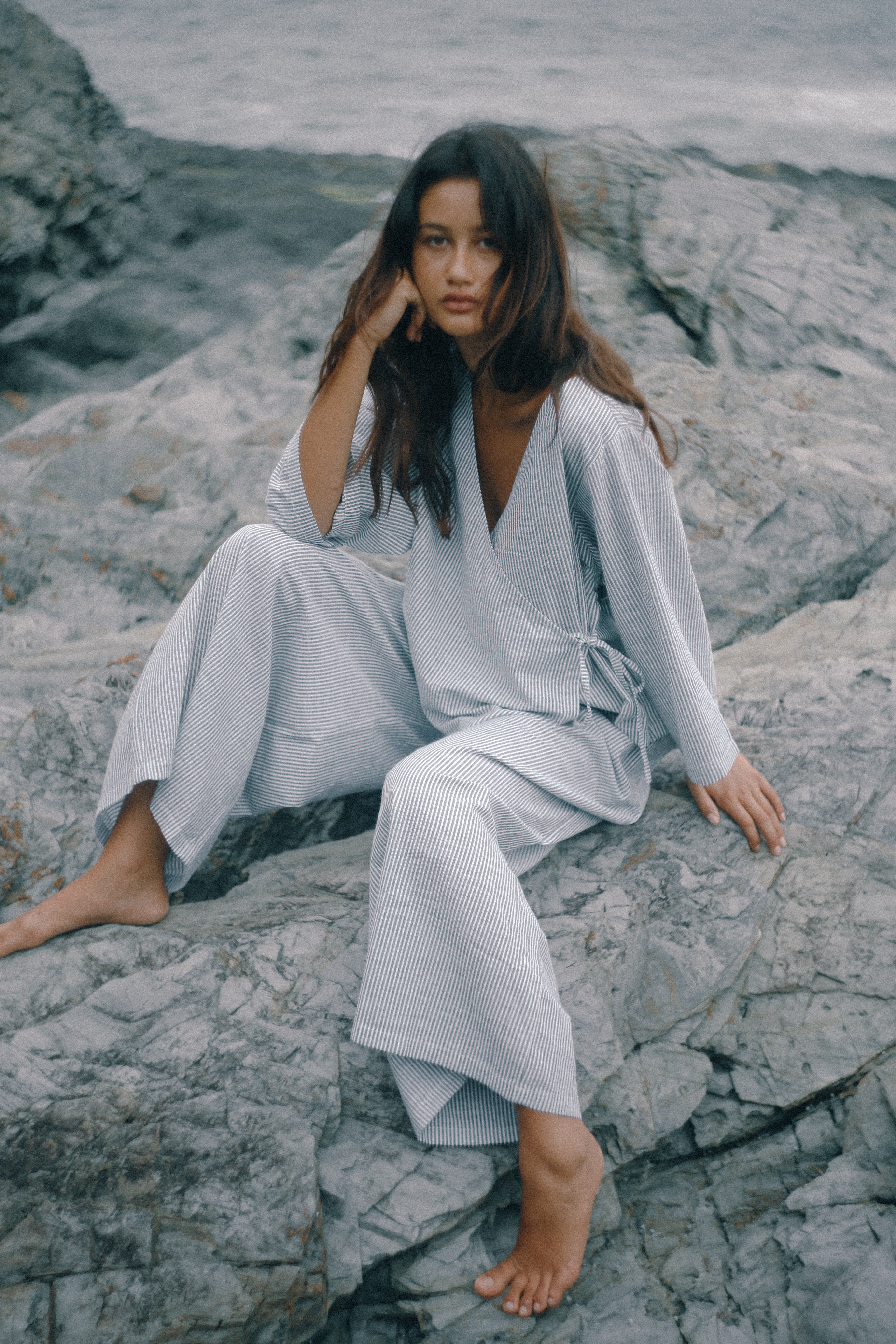 Mia Wrap Top Spirulina Stripe