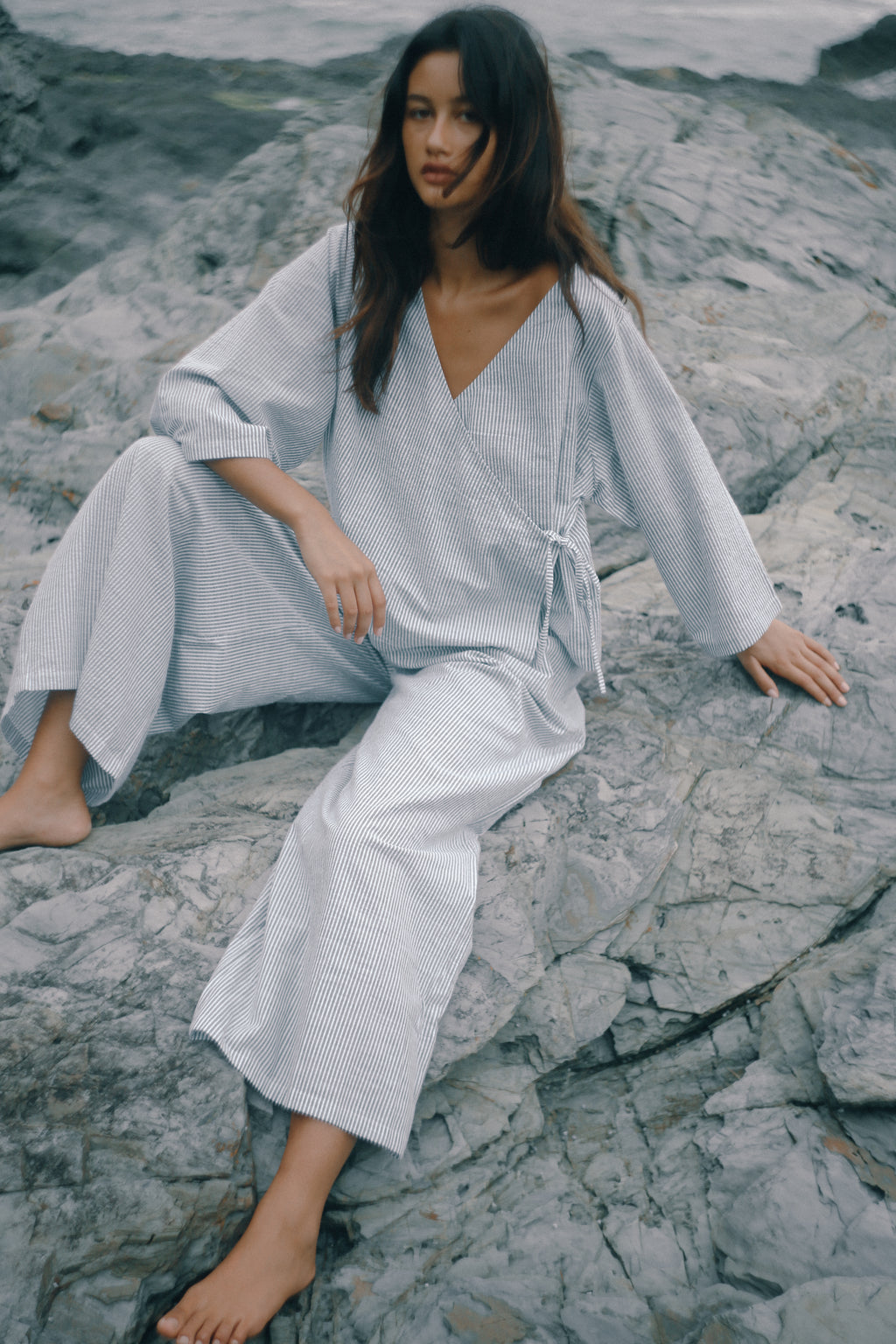 Mia Wrap Top Spirulina Stripe