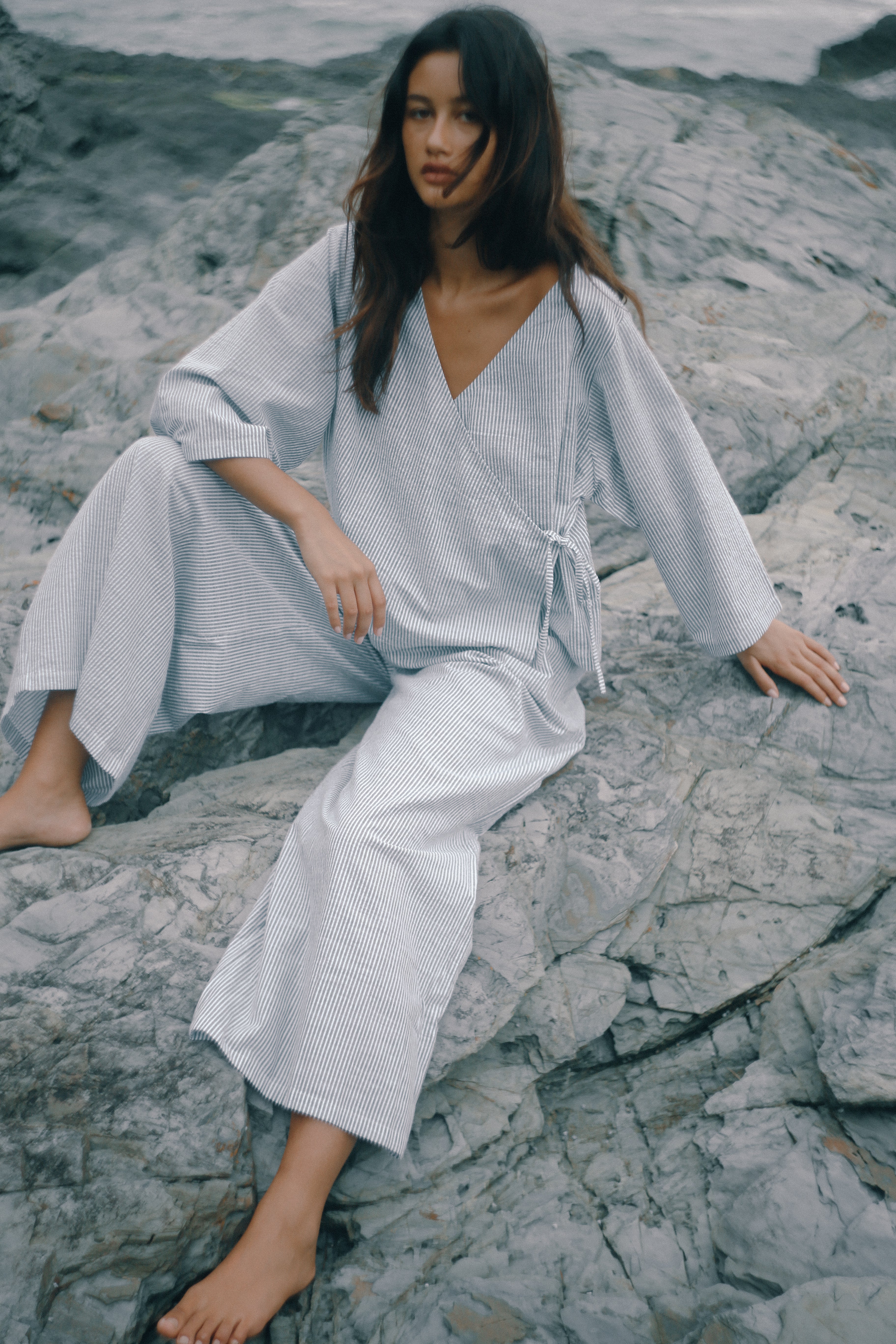 Mia Wrap Top Spirulina Stripe