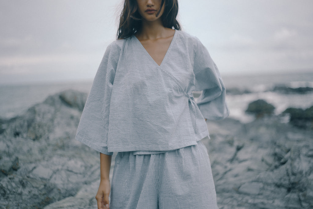 Mia Wrap Top Spirulina Stripe