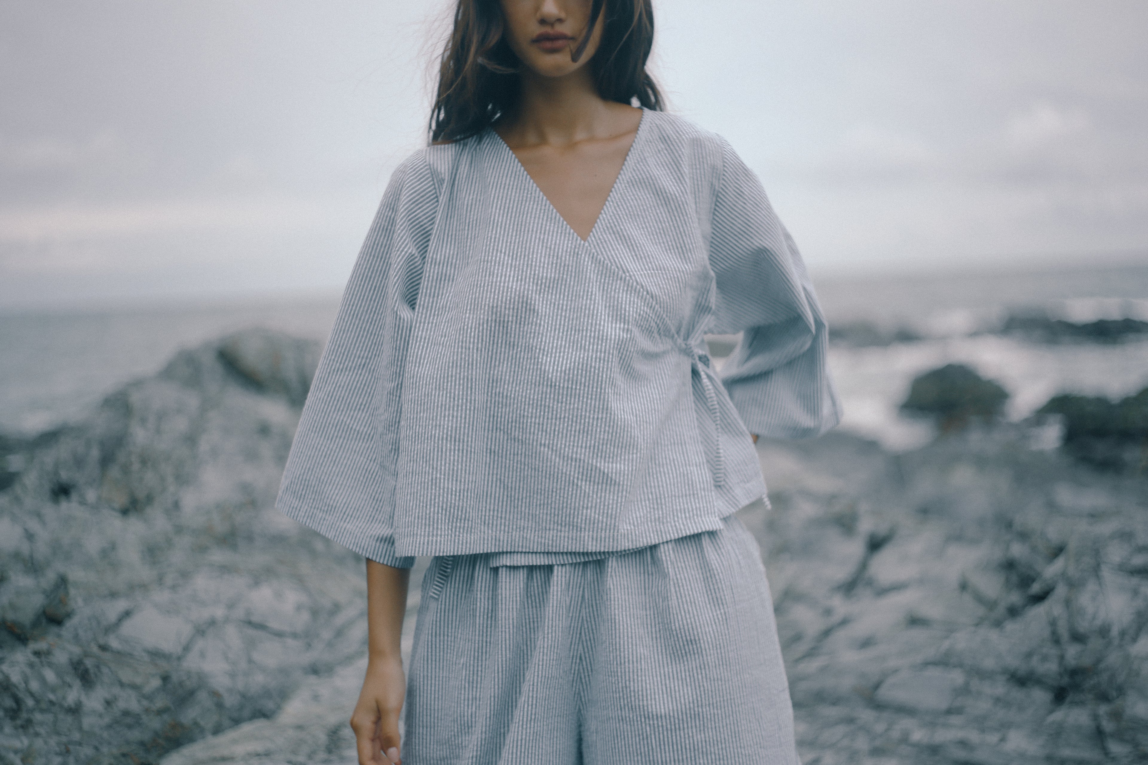 Mia Wrap Top Spirulina Stripe