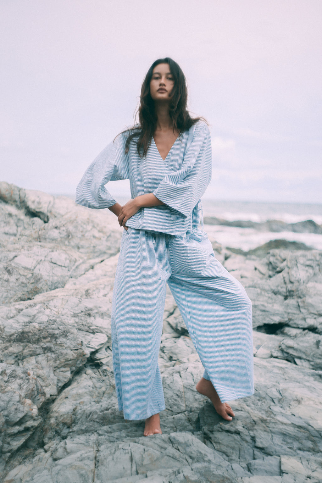 Mia Wrap Top Spirulina Stripe