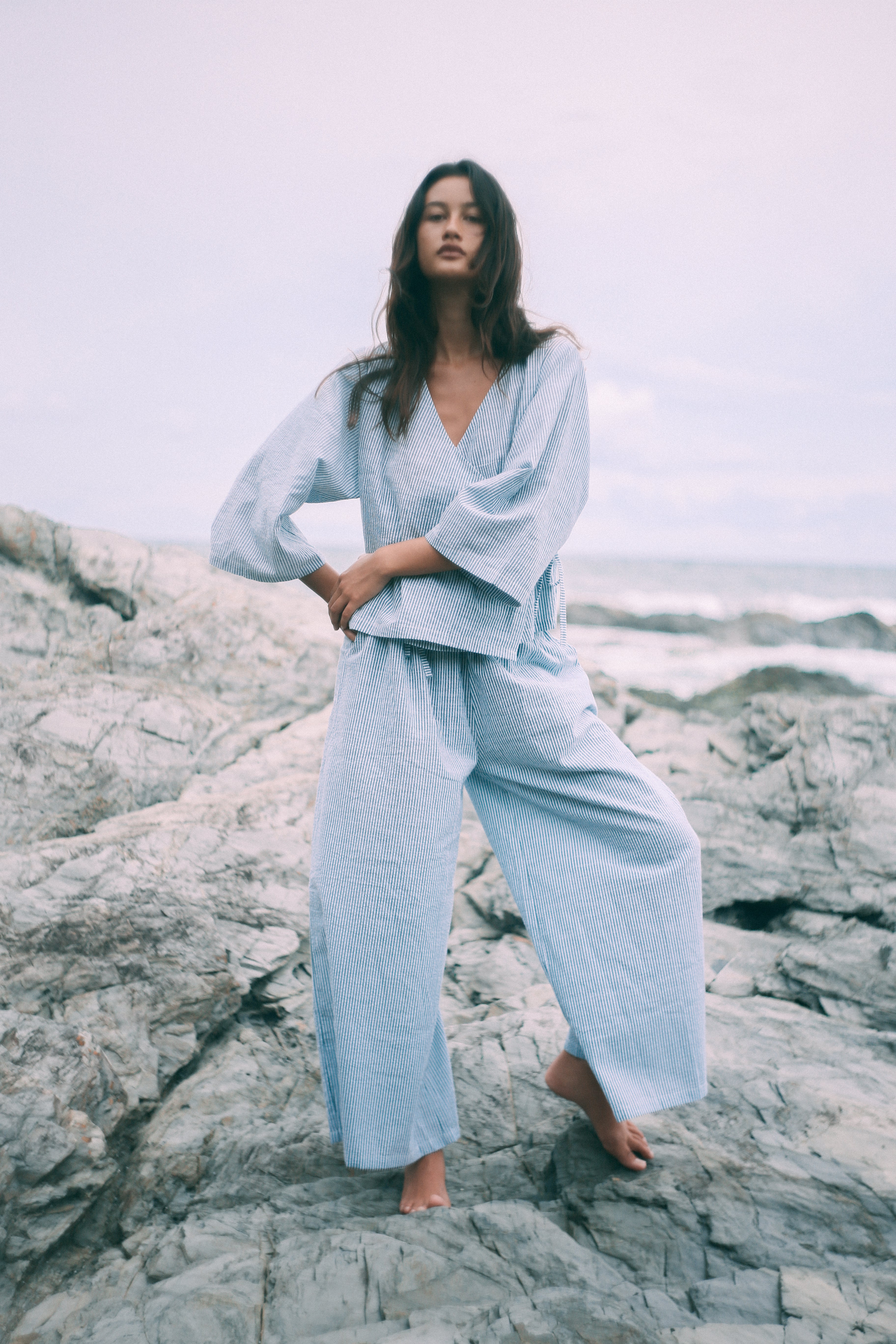 Mia Wrap Top Spirulina Stripe