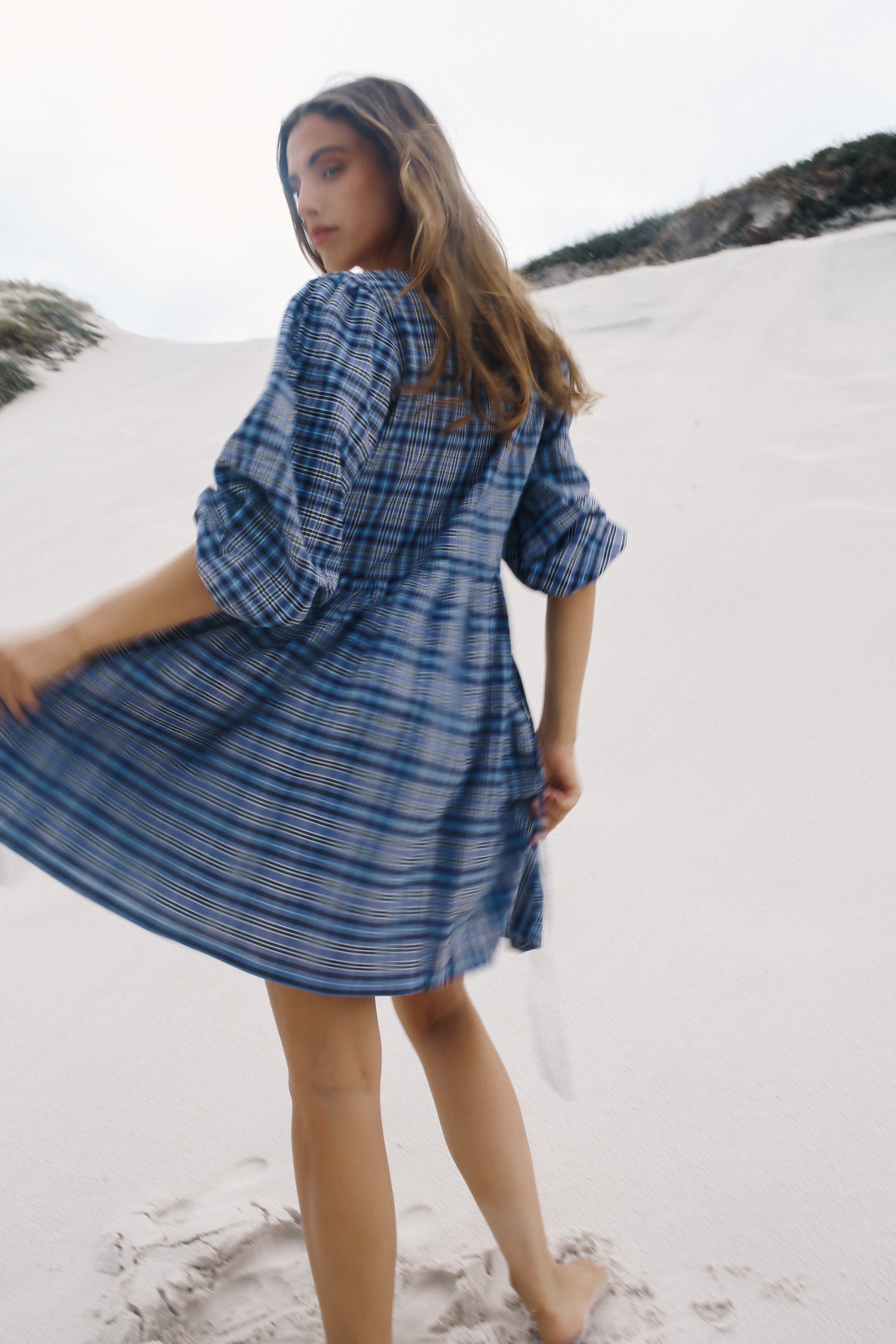 Paloma Mini Dress Navy Plaid The Bare Road Paloma Mini Dress Navy Plaid The Bare Road