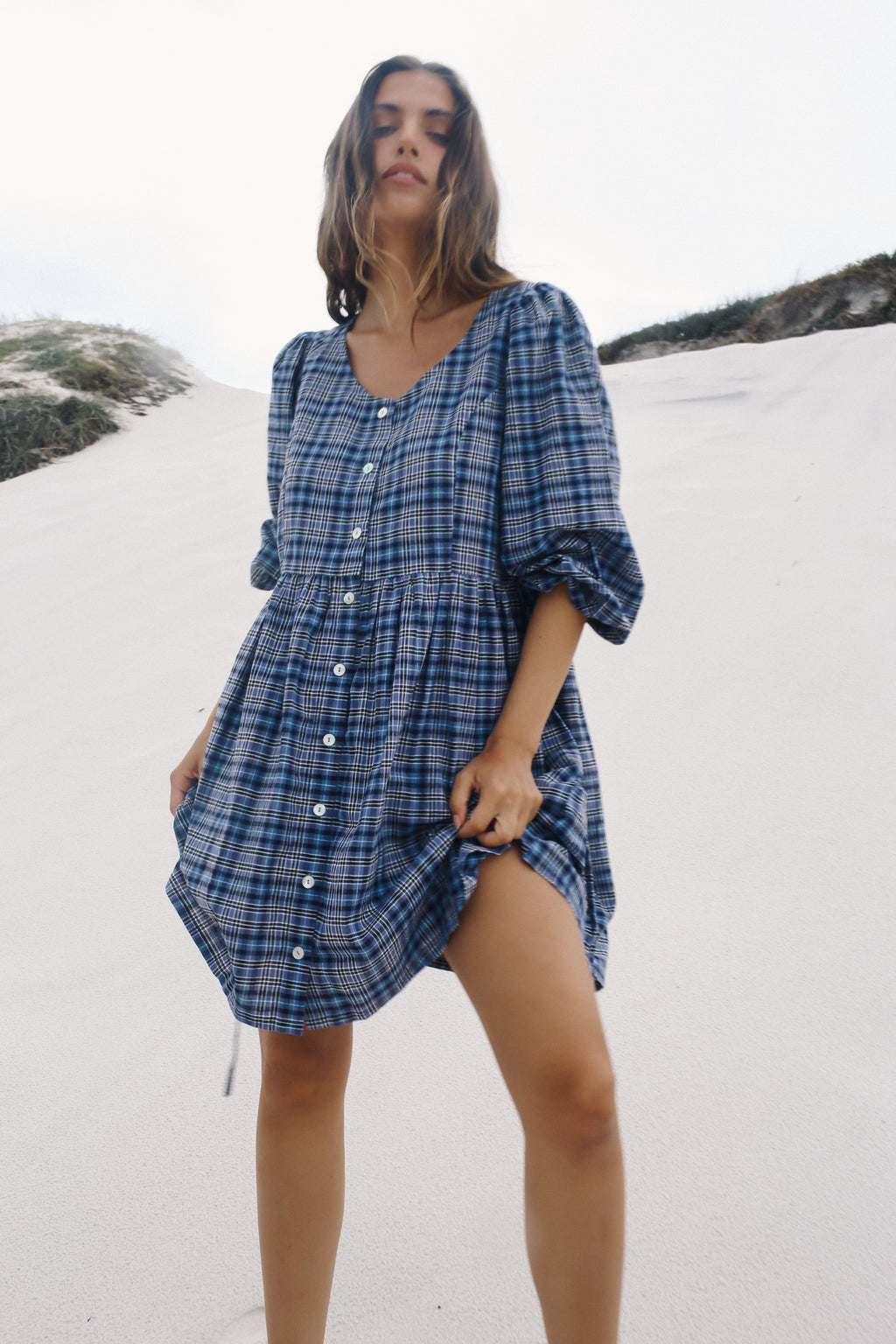Paloma Mini Dress Navy Plaid – The Bare Road