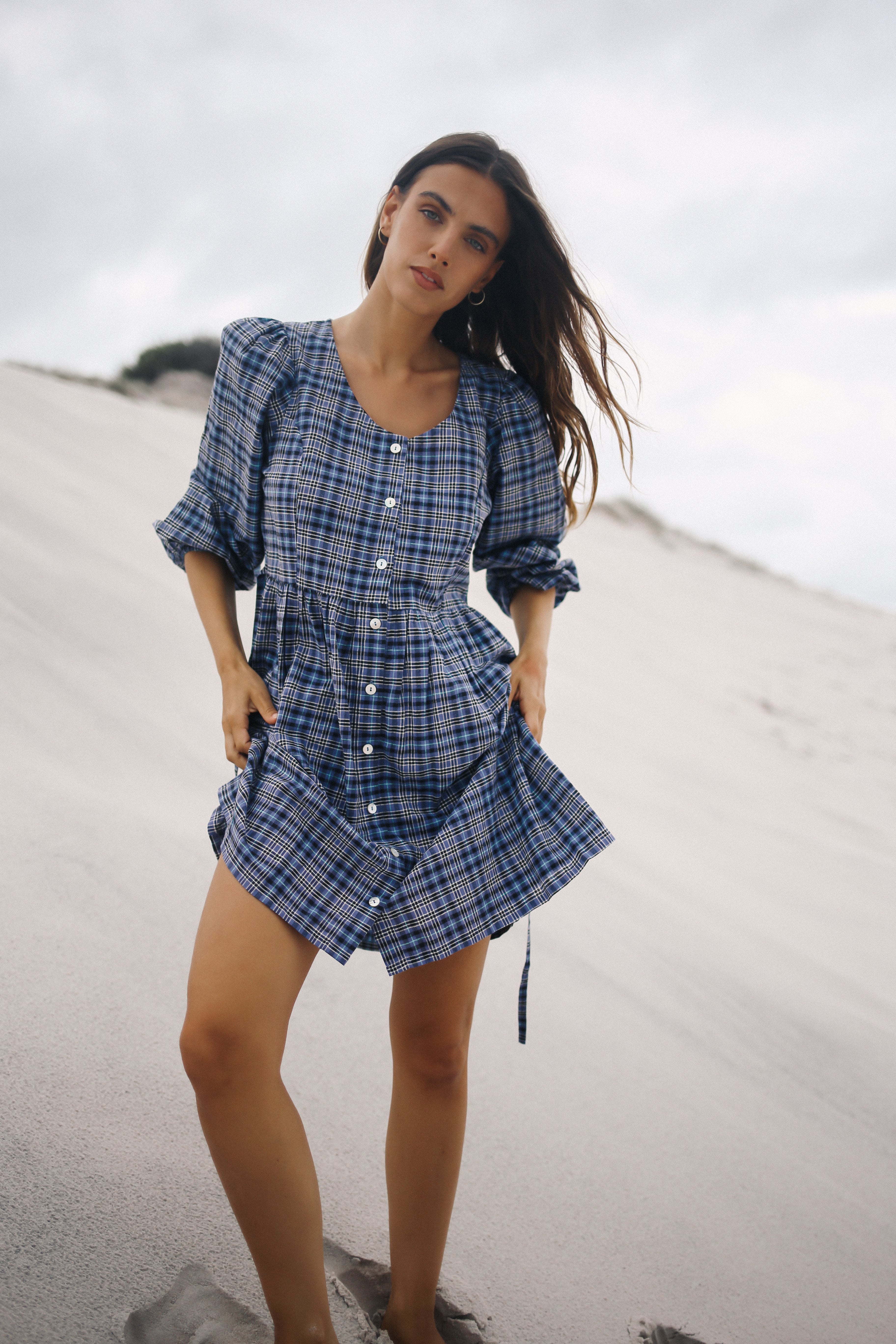Paloma Mini Dress Navy Plaid