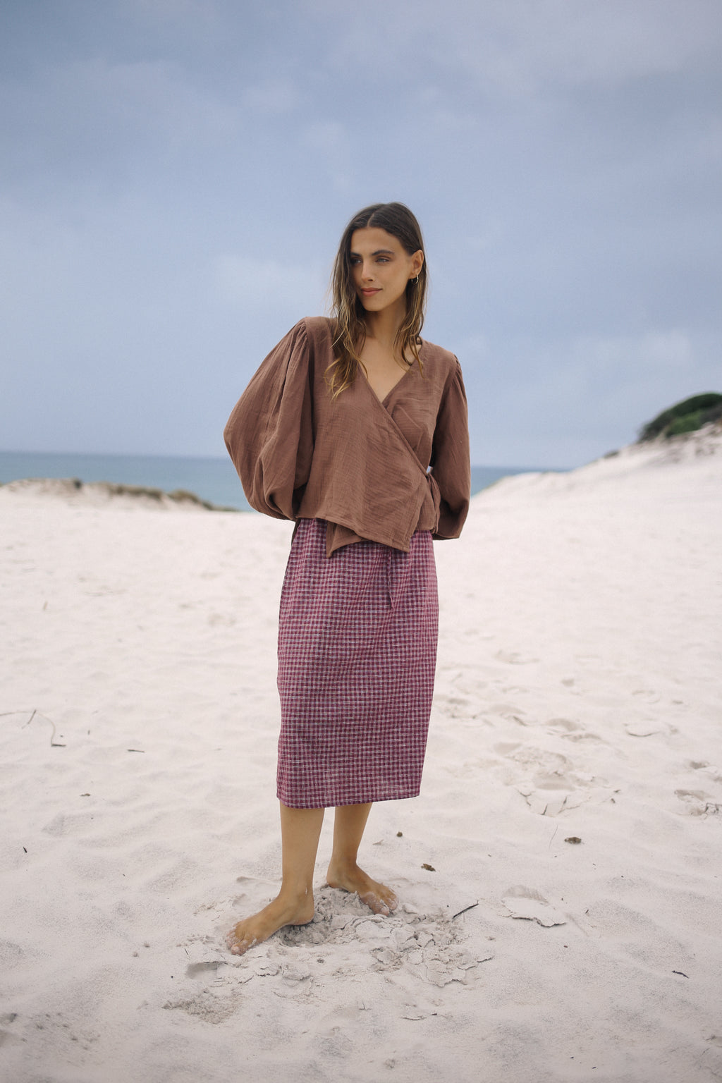 Remi Midi Skirt Fig Hemp Check