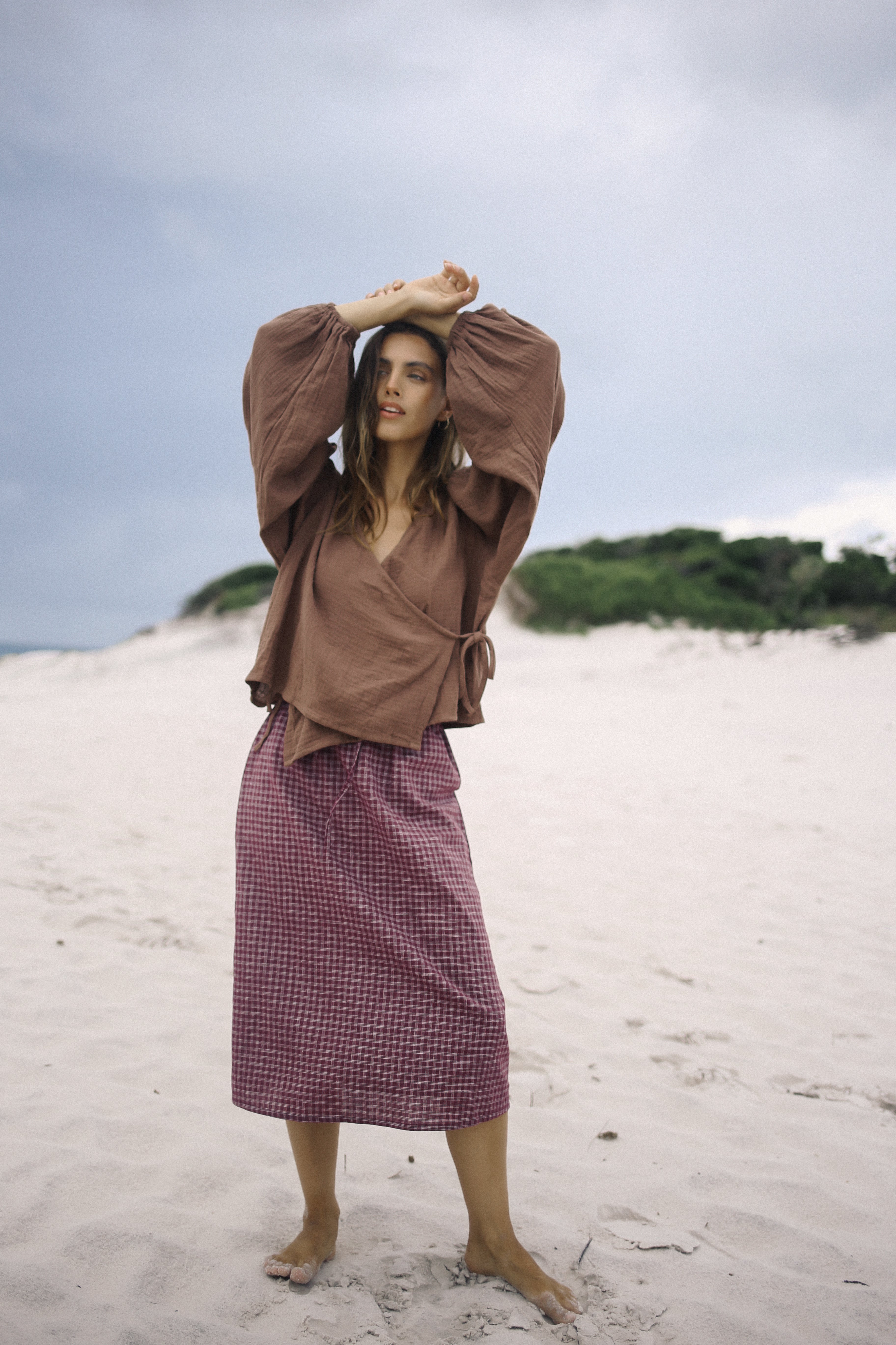 Remi Midi Skirt Fig Hemp Check