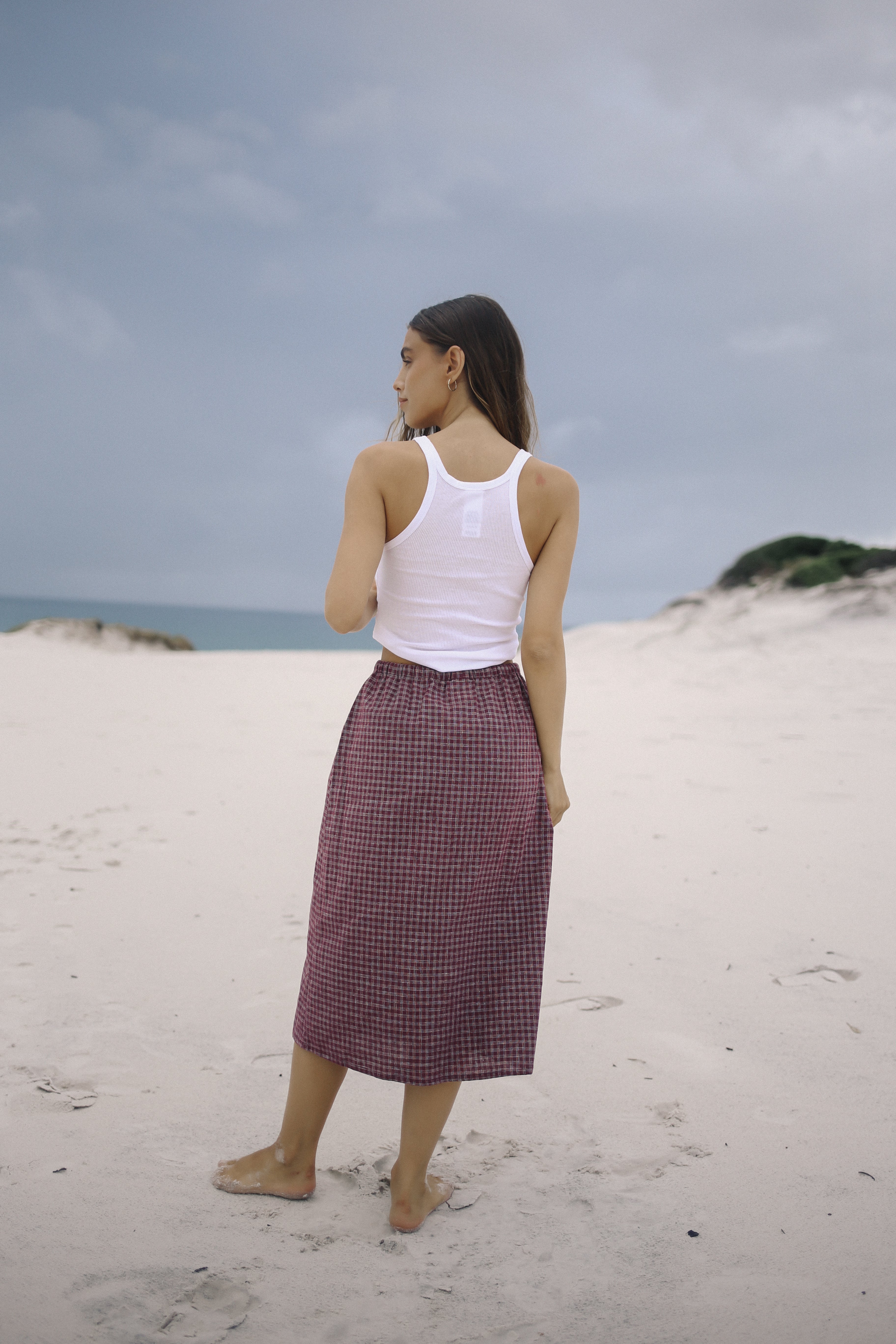 Remi Midi Skirt Fig Hemp Check