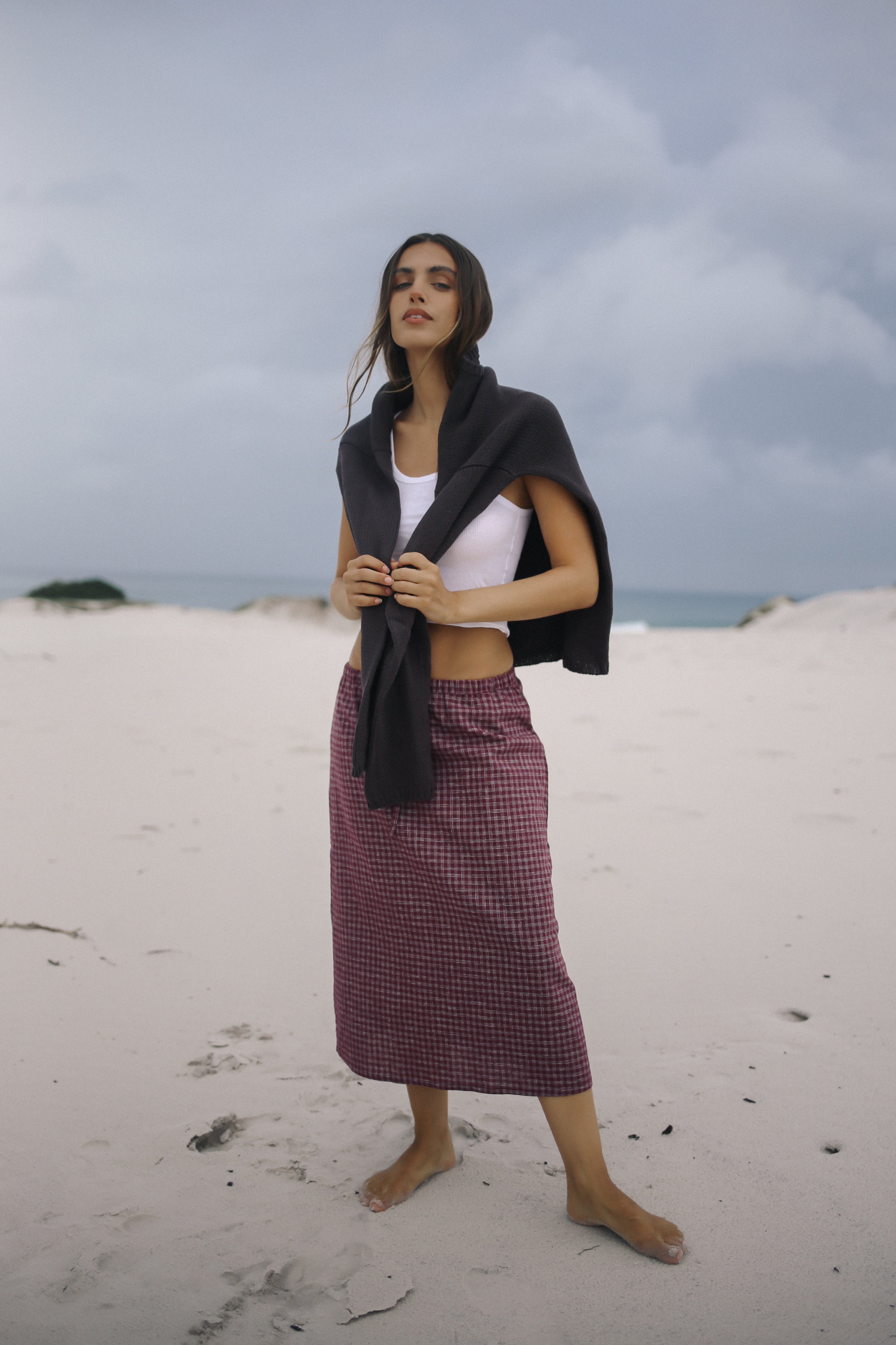 Remi Midi Skirt Fig Hemp Check