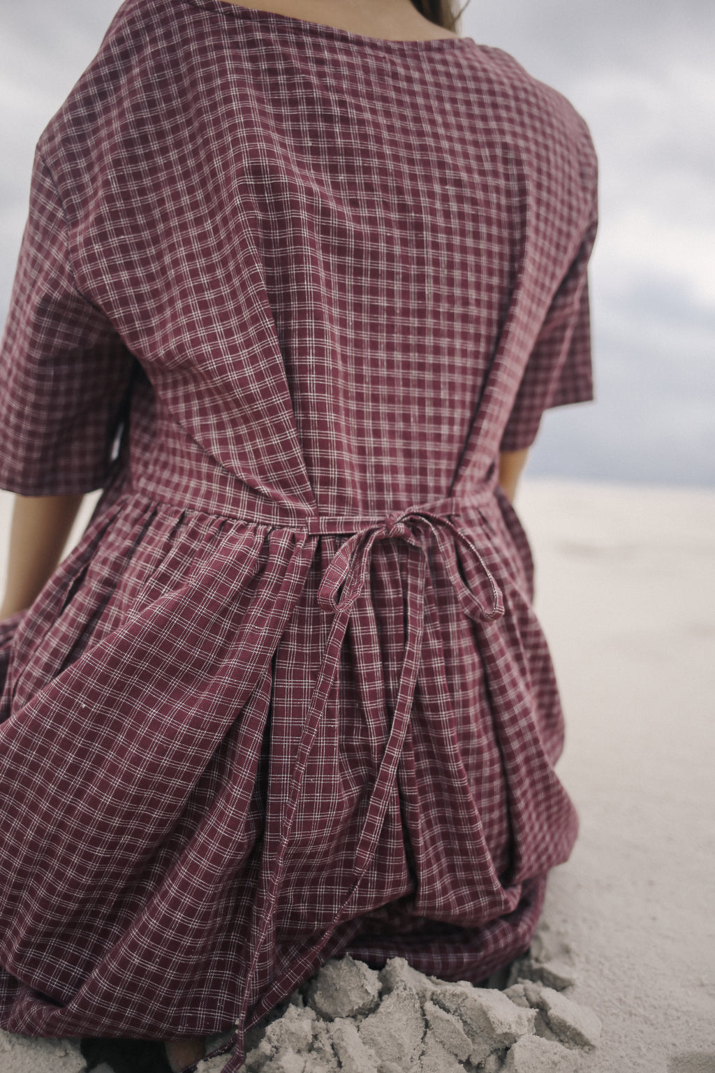 Darcey Midi Dress Fig Hemp Check