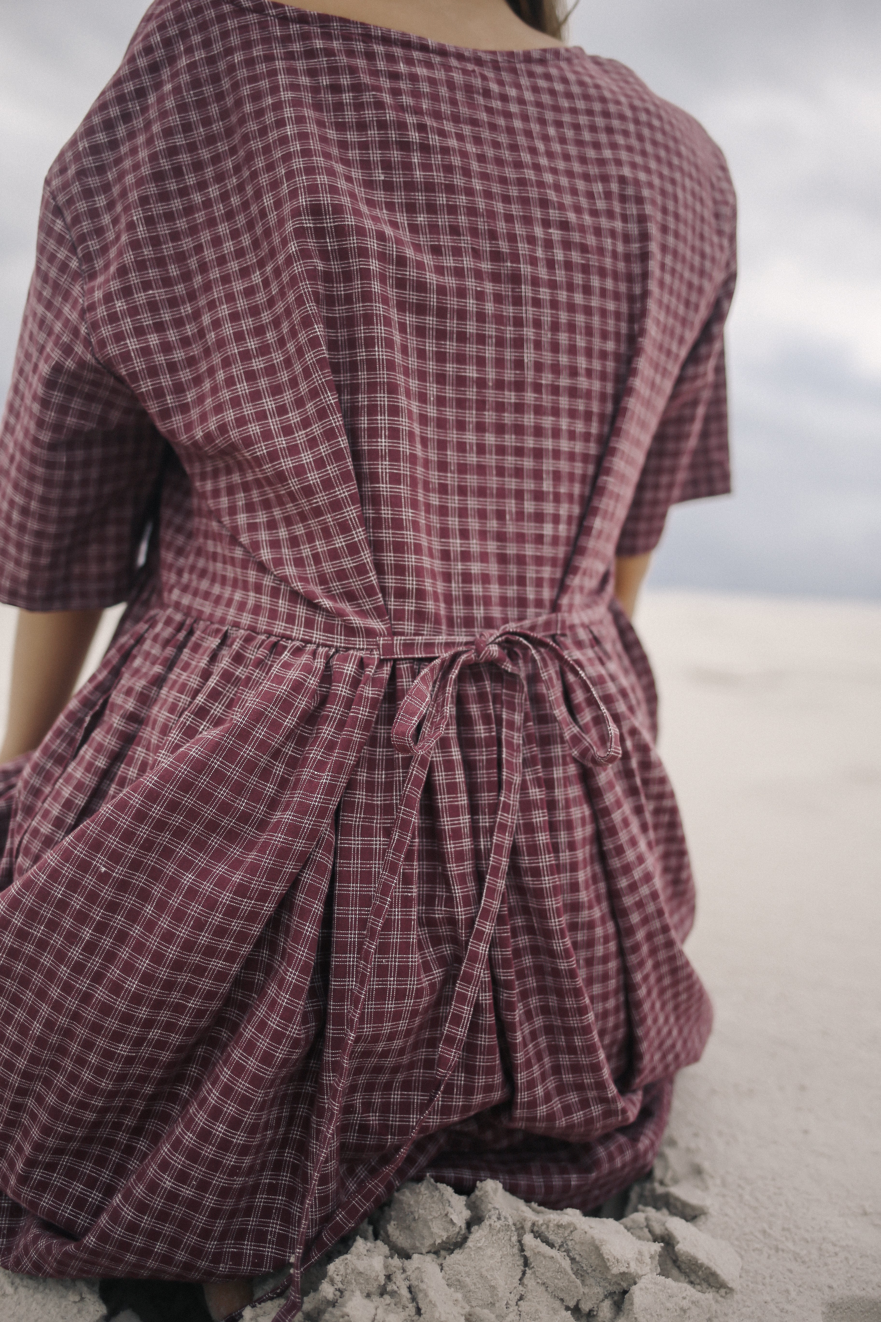 Darcey Midi Dress Fig Hemp Check