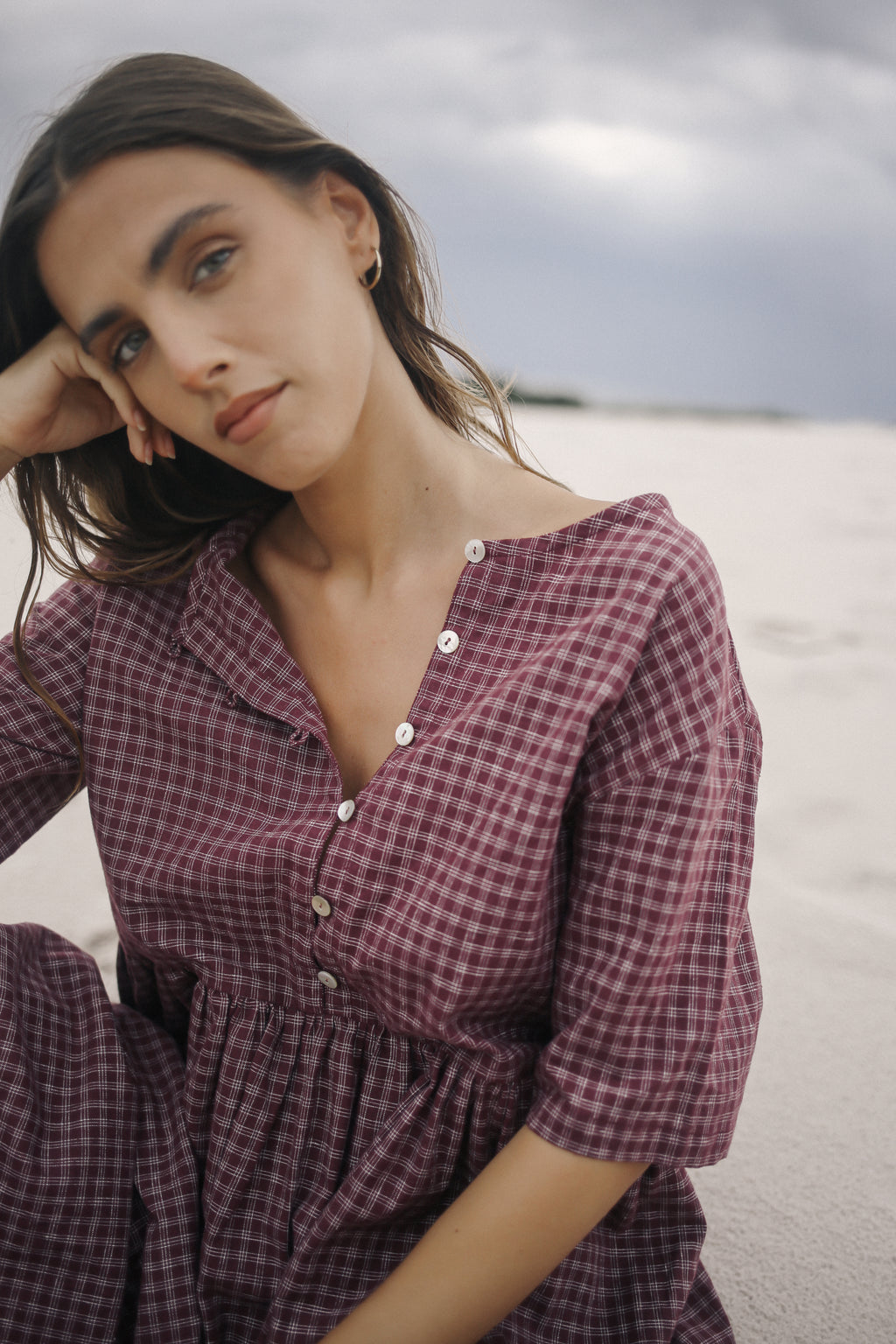 Darcey Midi Dress Fig Hemp Check