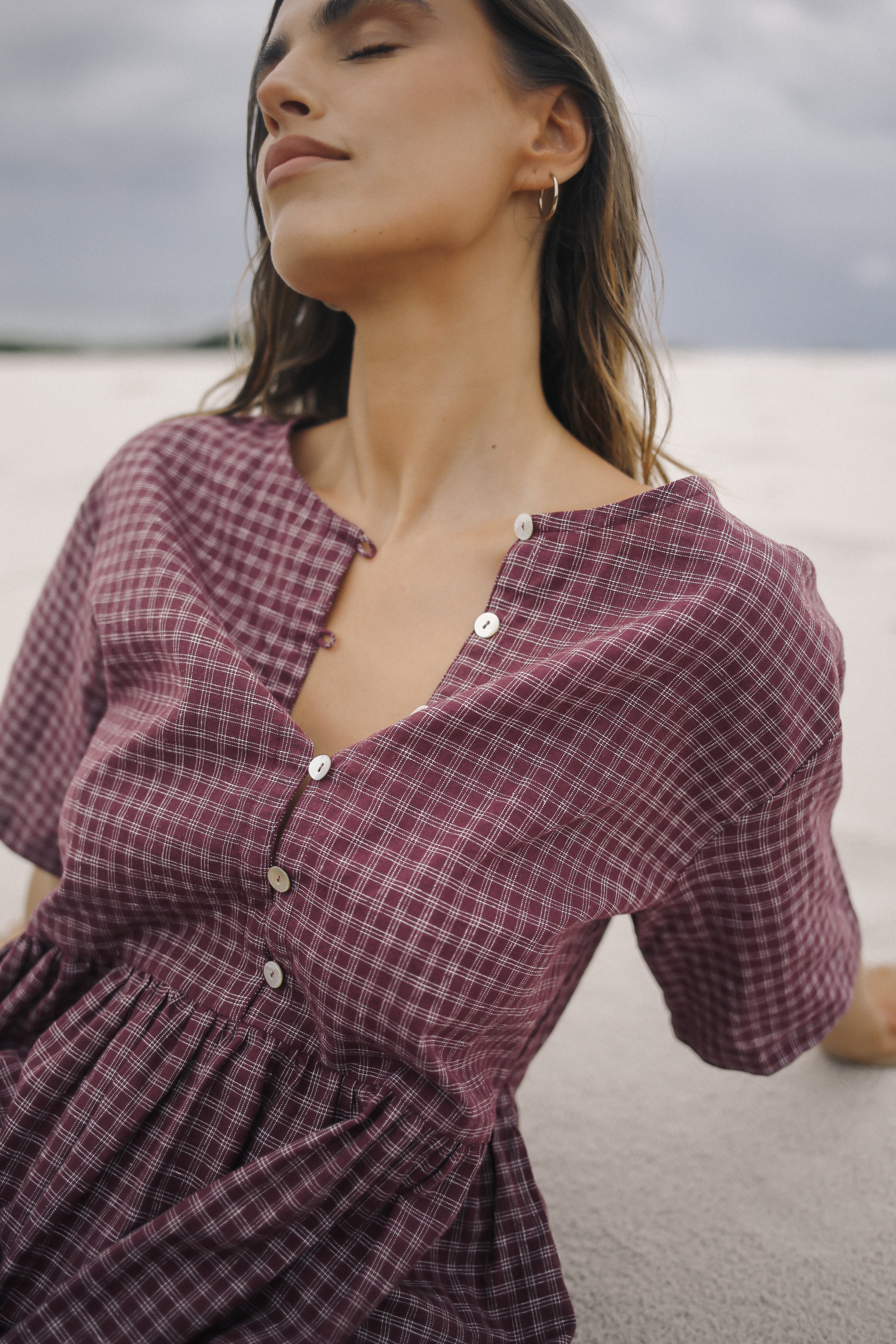 Darcey Midi Dress Fig Hemp Check