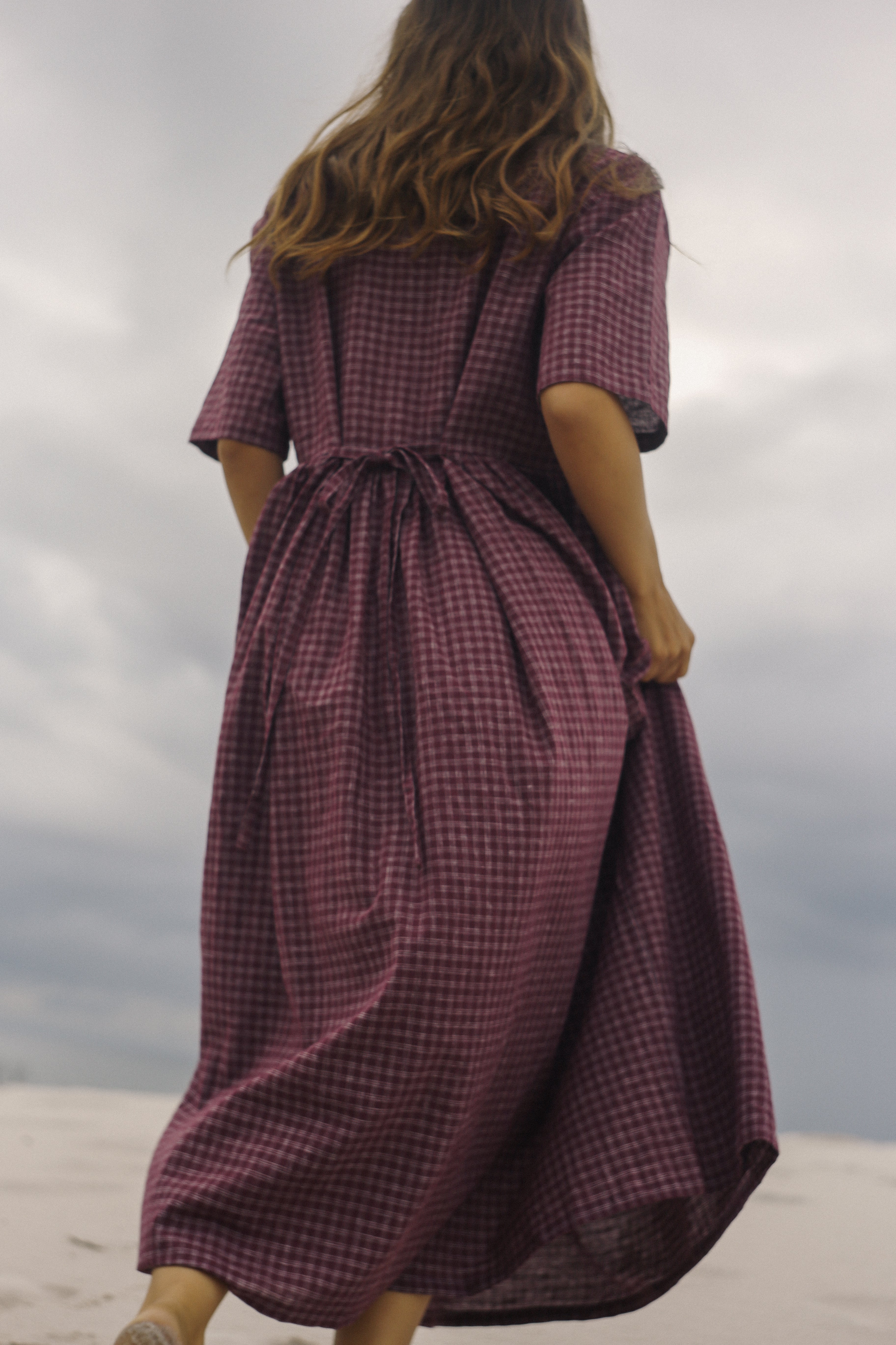 Darcey Midi Dress Fig Hemp Check