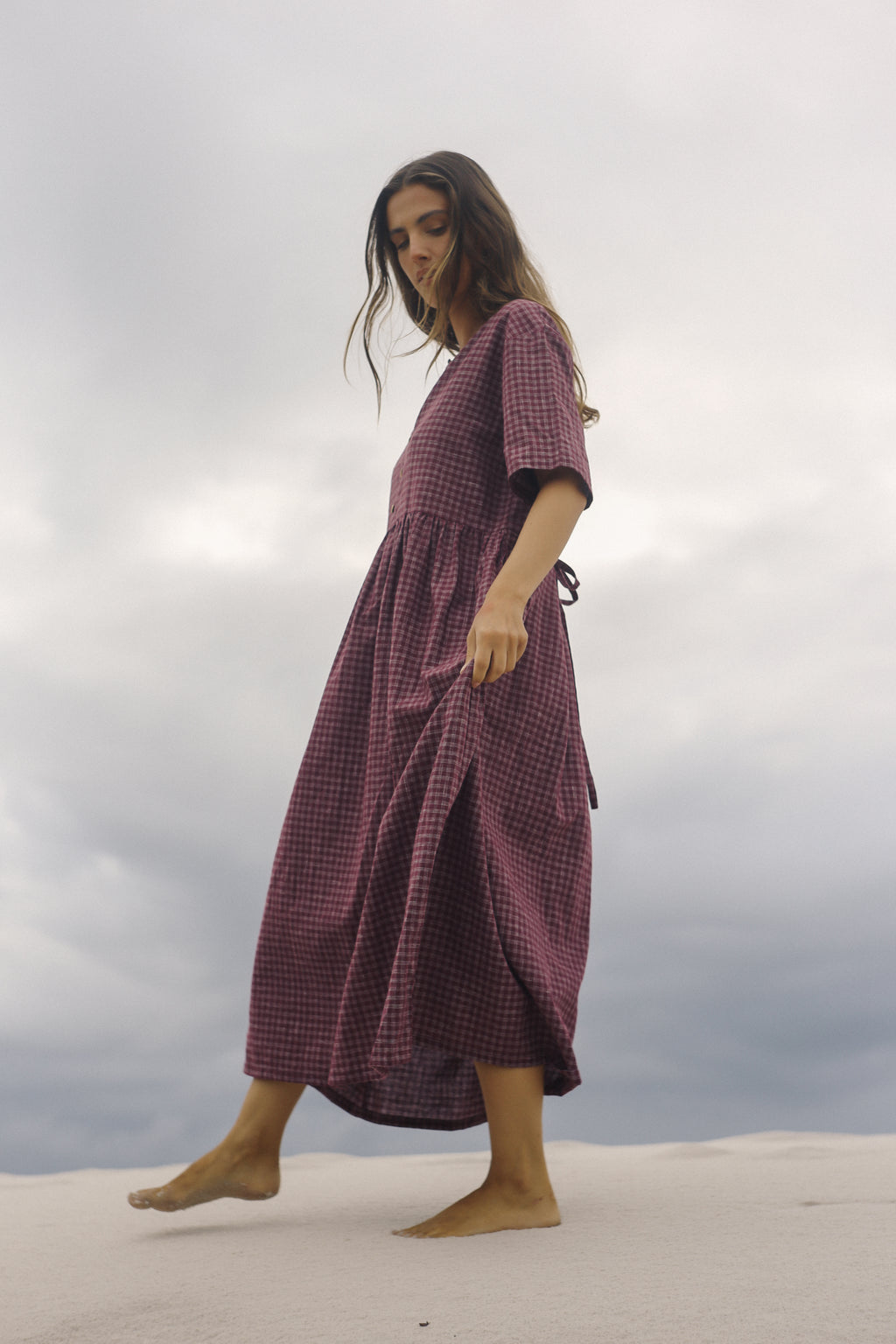 Darcey Midi Dress Fig Hemp Check