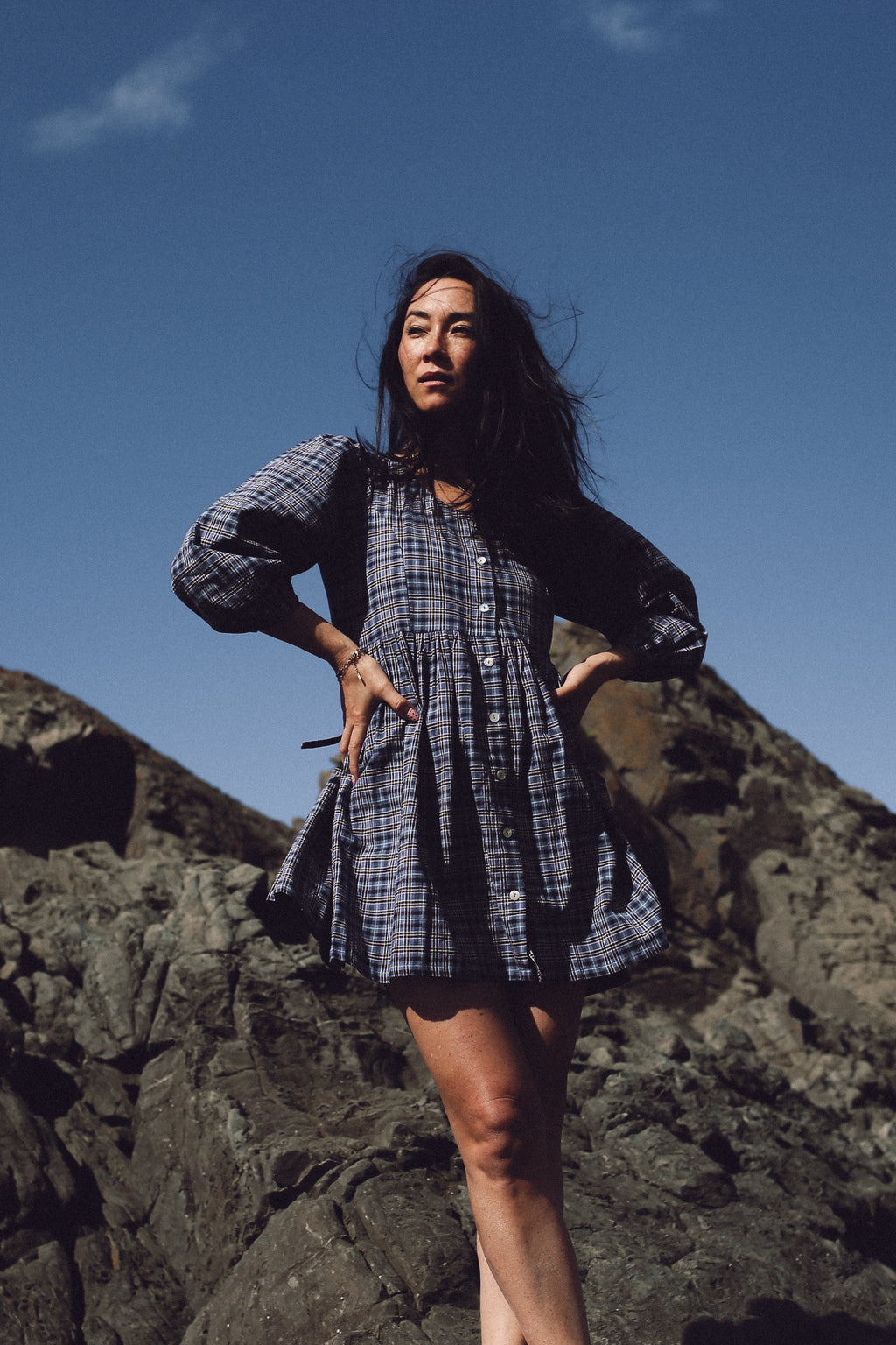 Paloma Mini Dress Navy Plaid