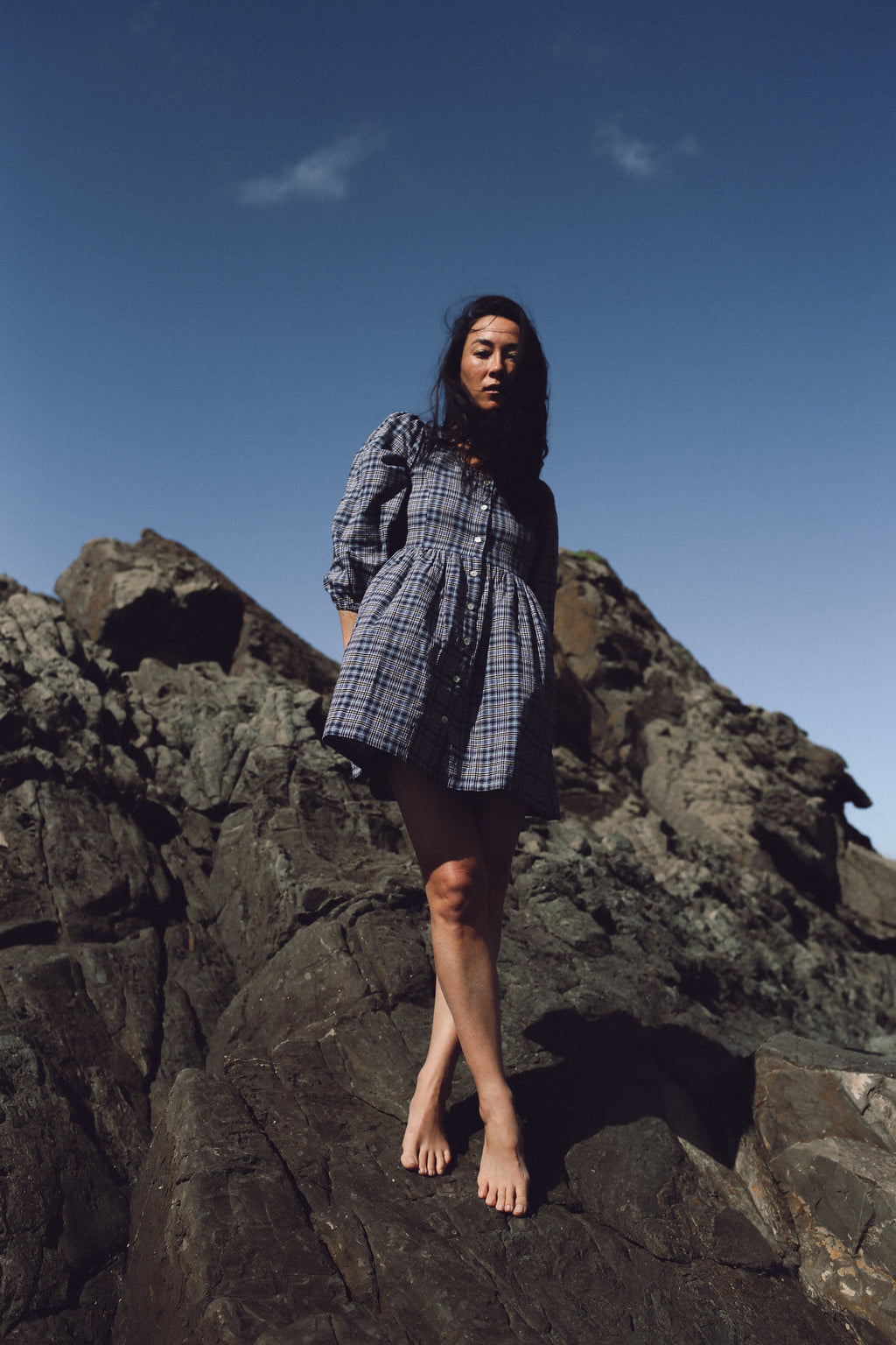 Paloma Mini Dress Navy Plaid