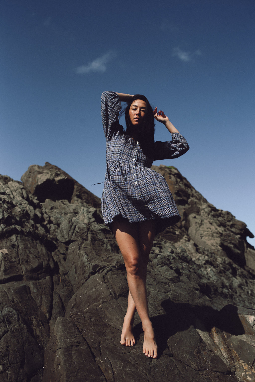 Paloma Mini Dress Navy Plaid