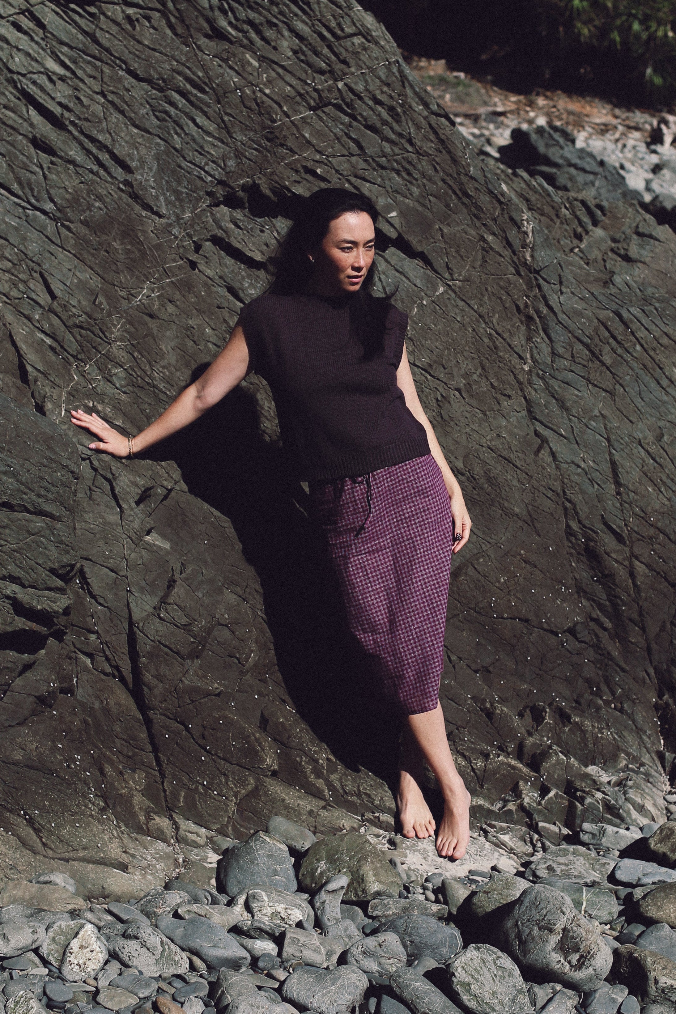 Remi Midi Skirt Fig Hemp Check