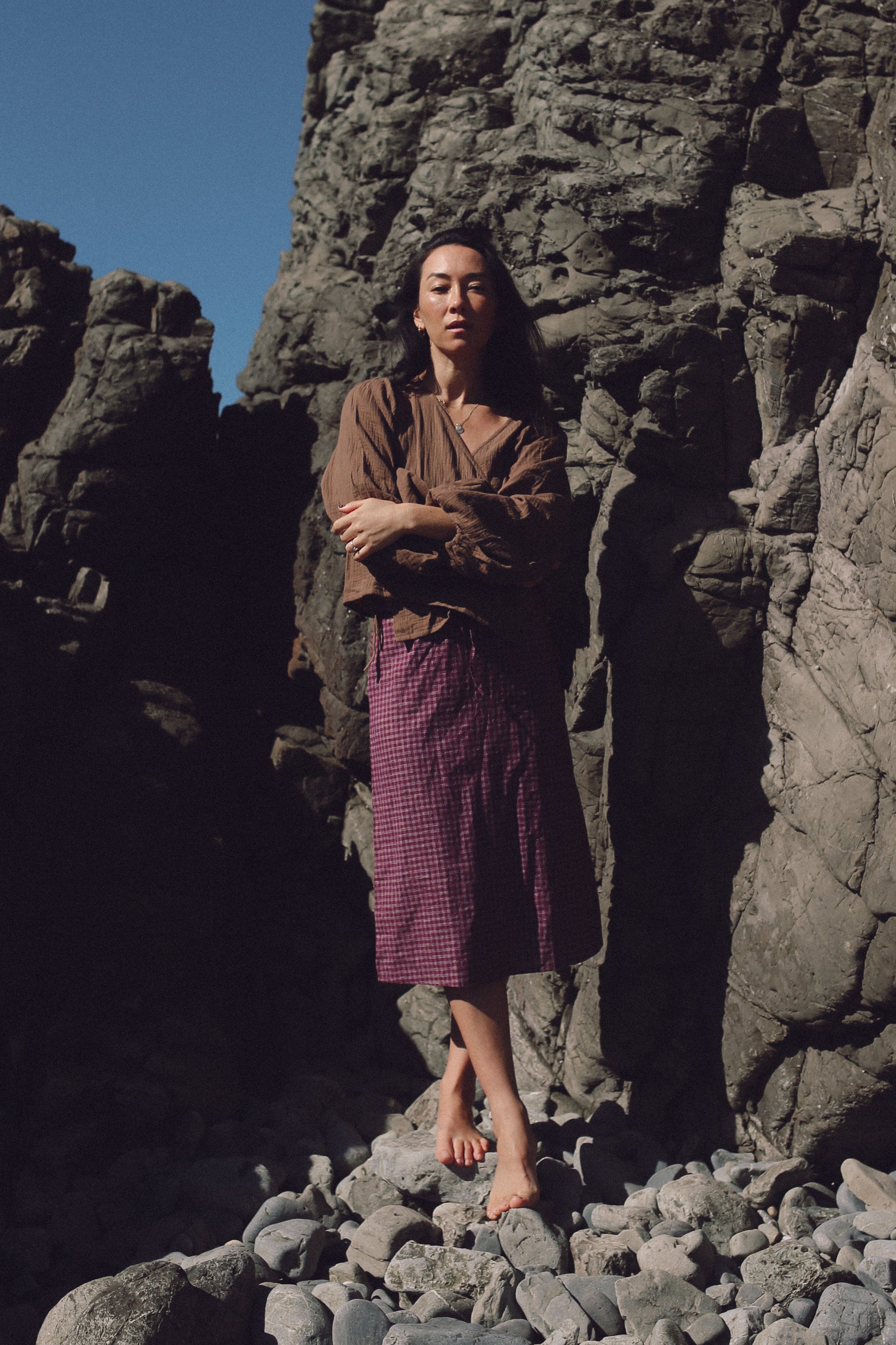 Remi Midi Skirt Fig Hemp Check