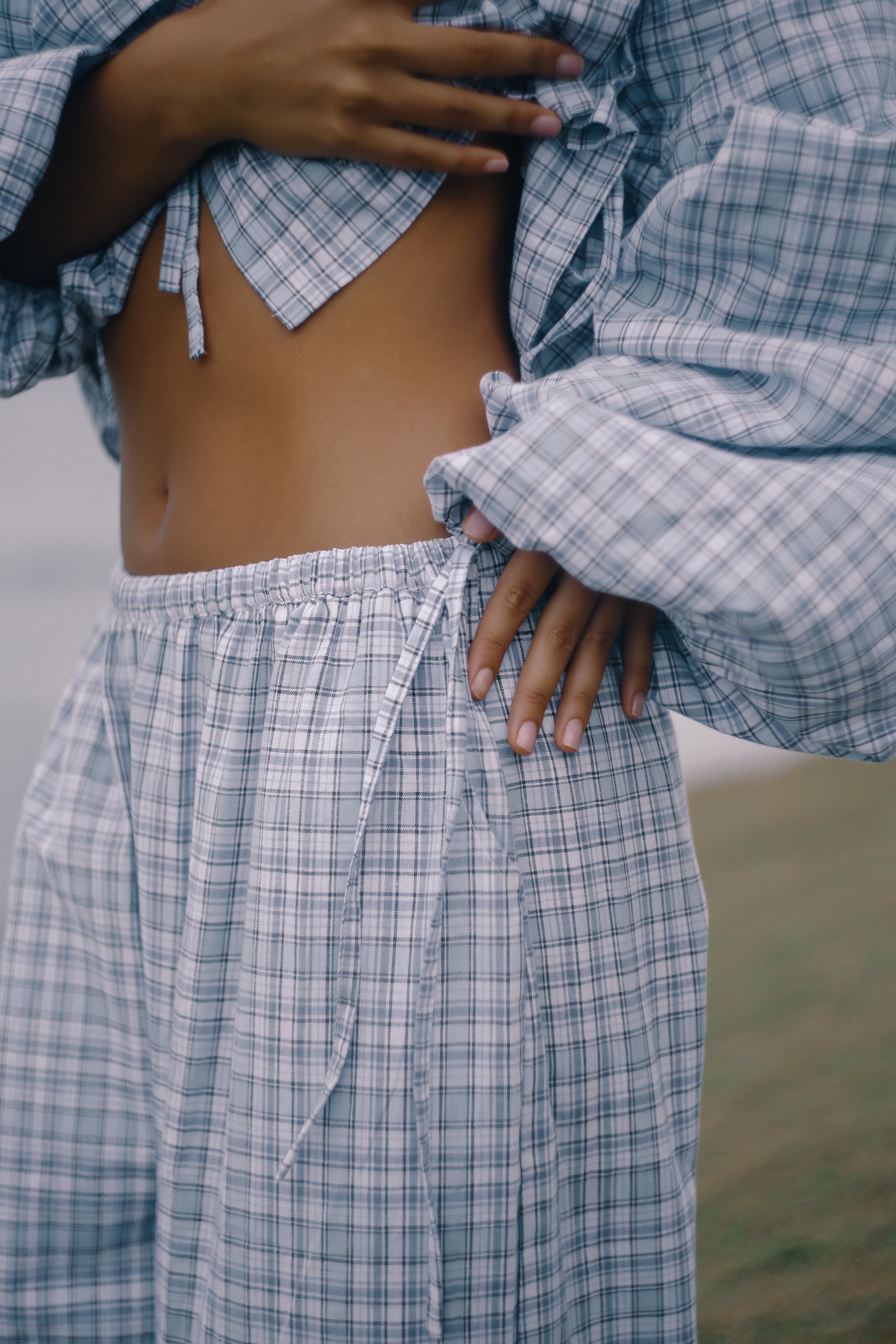Chloe Tie Pant Cloud Plaid