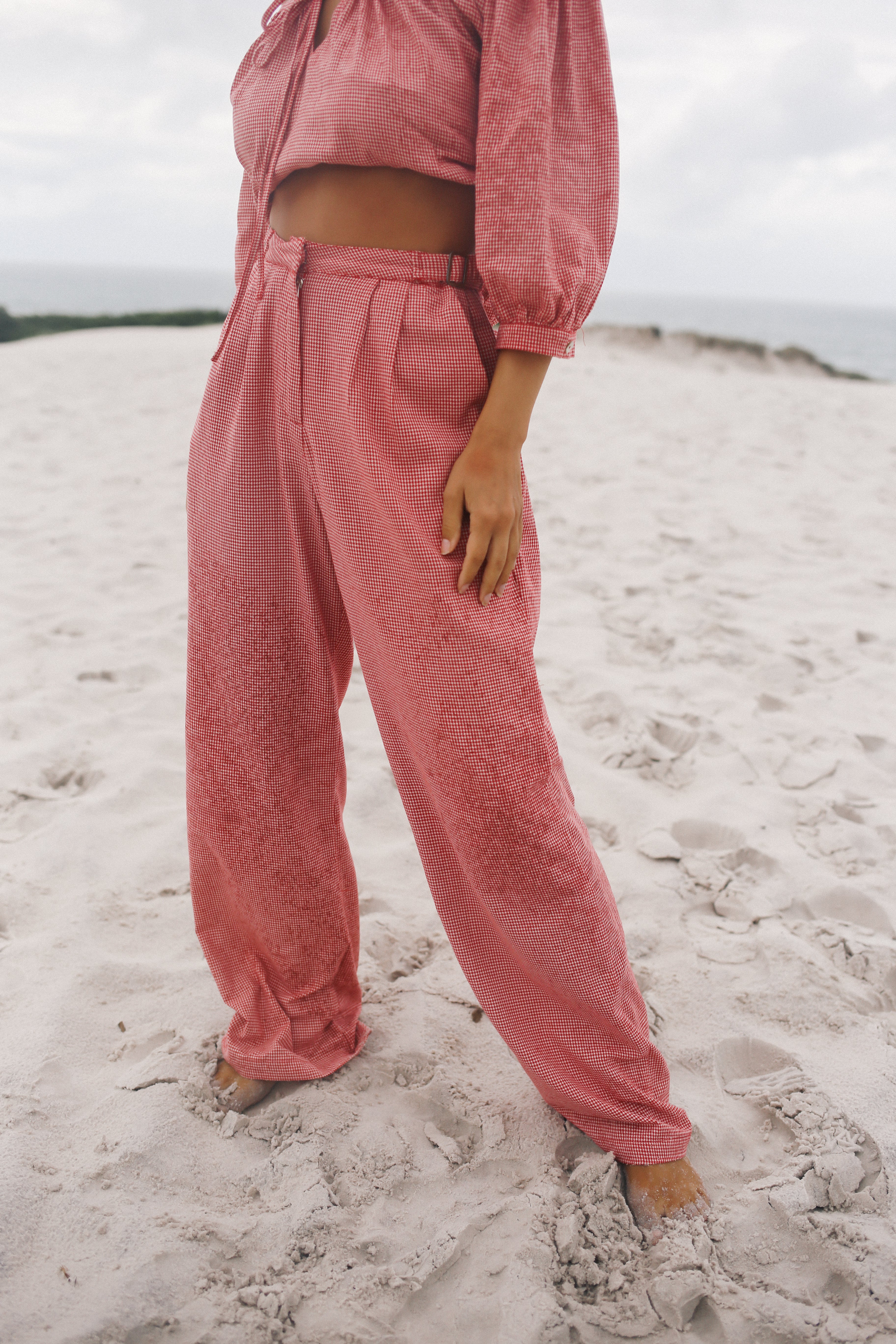 Lucky Trouser Pant Red Houndstooth