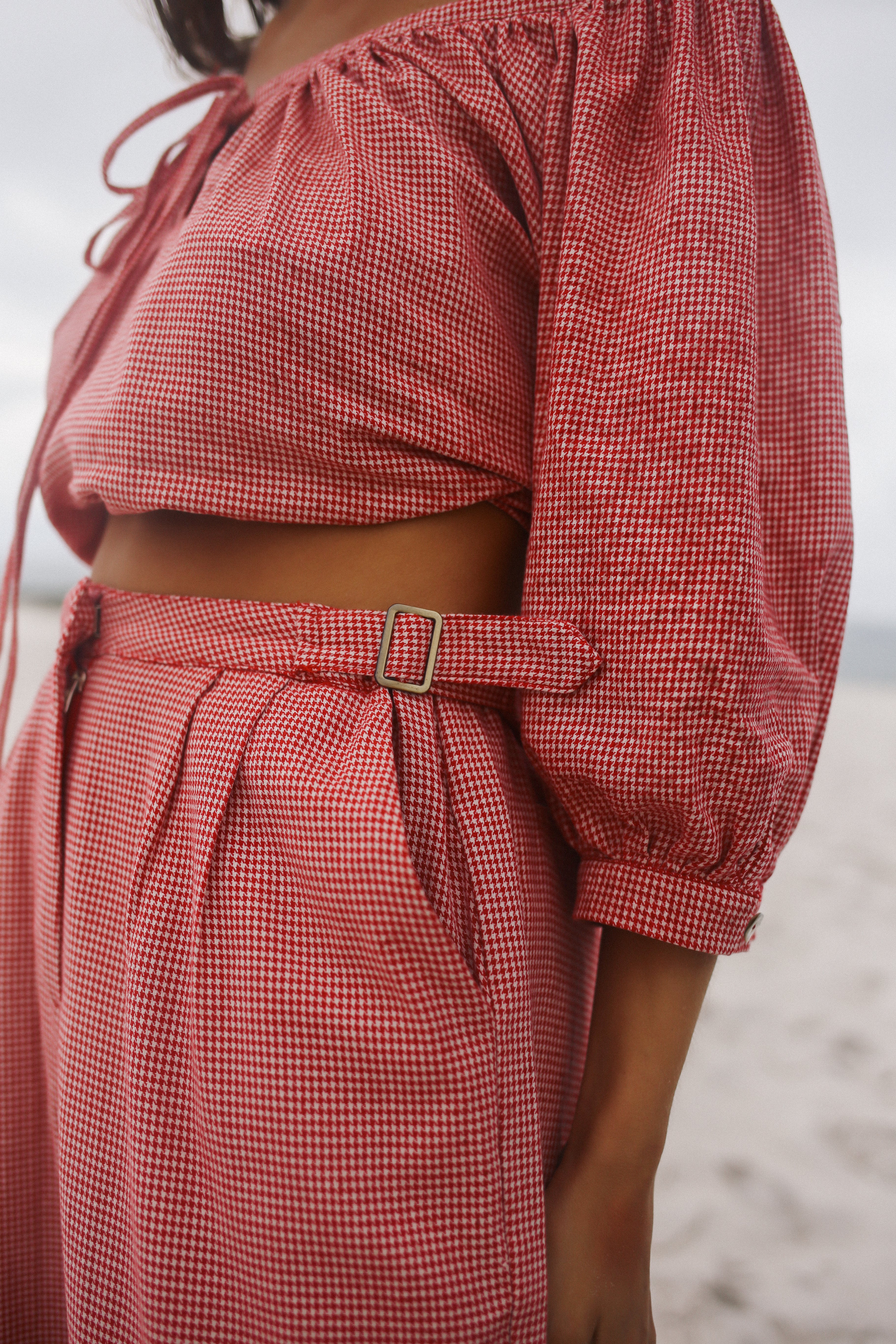 Lucky Trouser Pant Red Houndstooth