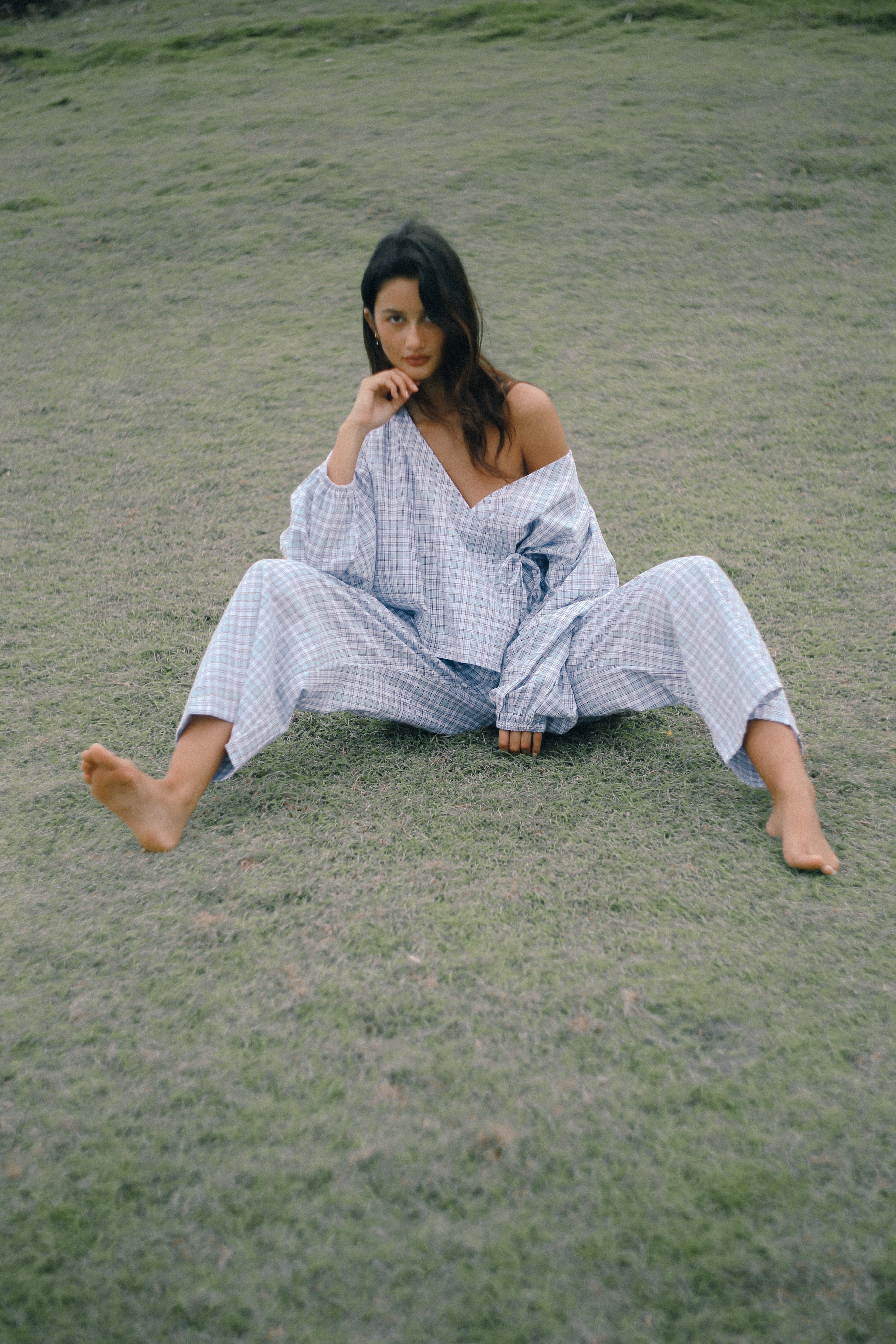 Chloe Tie Pant Cloud Plaid