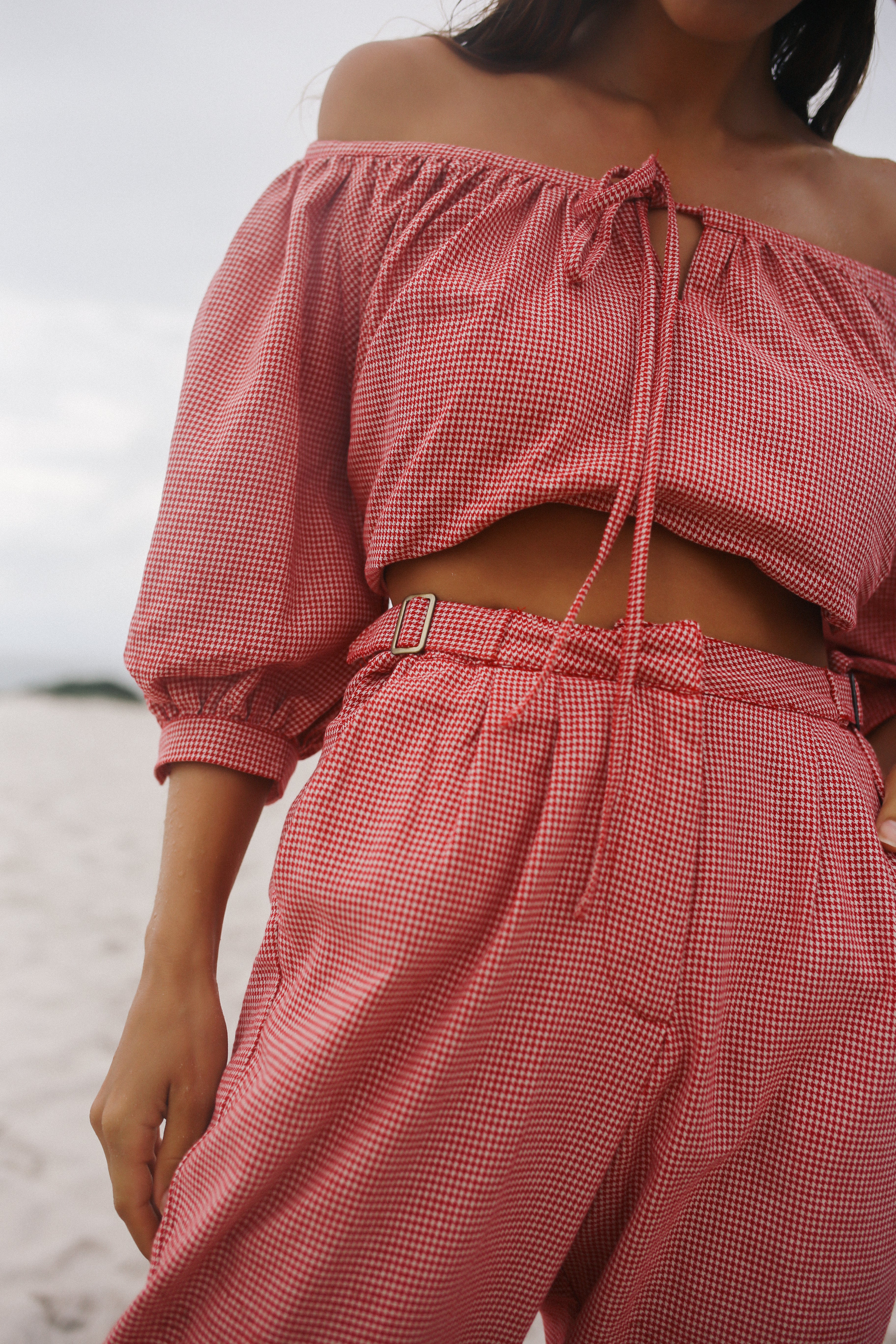 Chloe Blouse Red Houndstooth