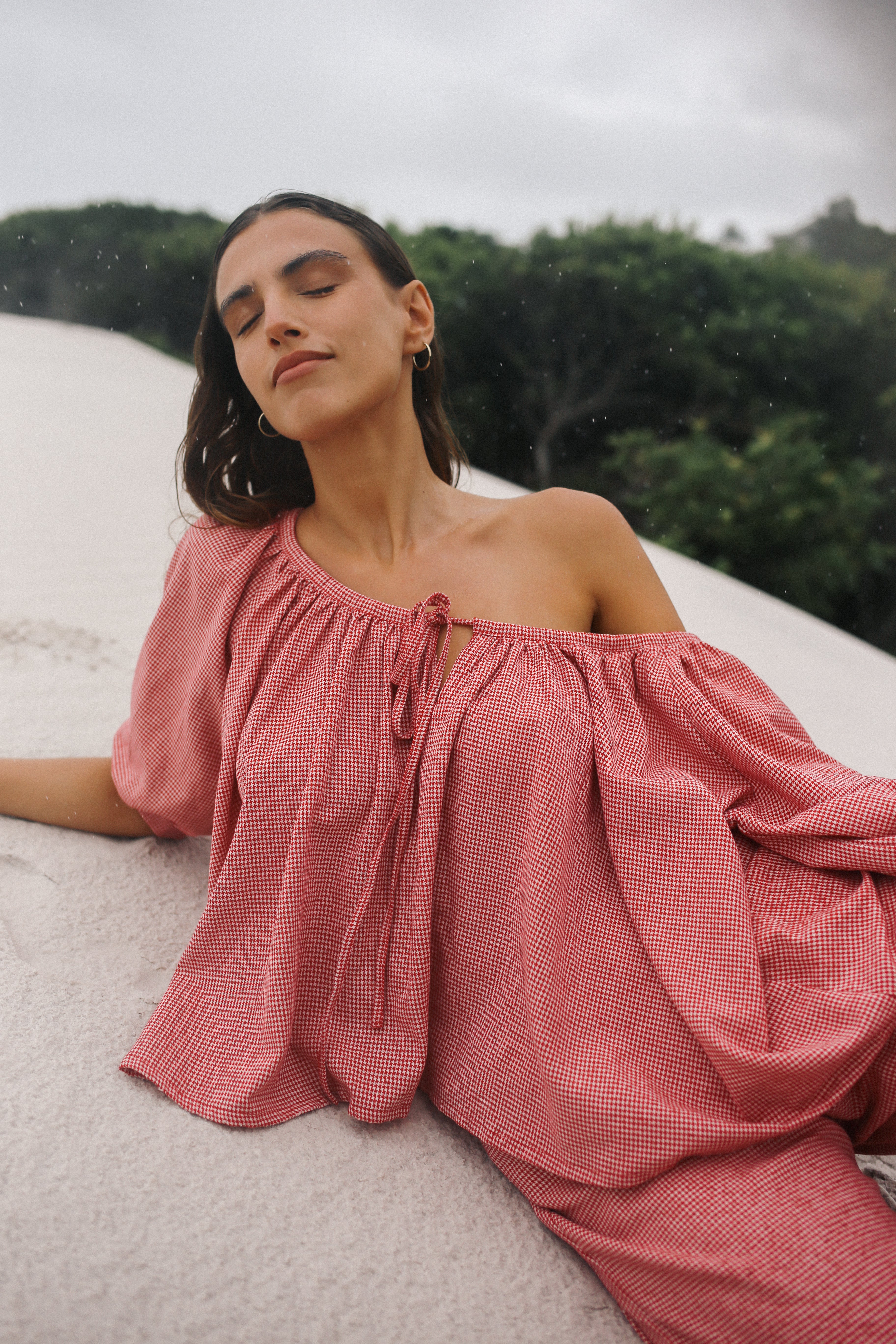 Chloe Blouse Red Houndstooth