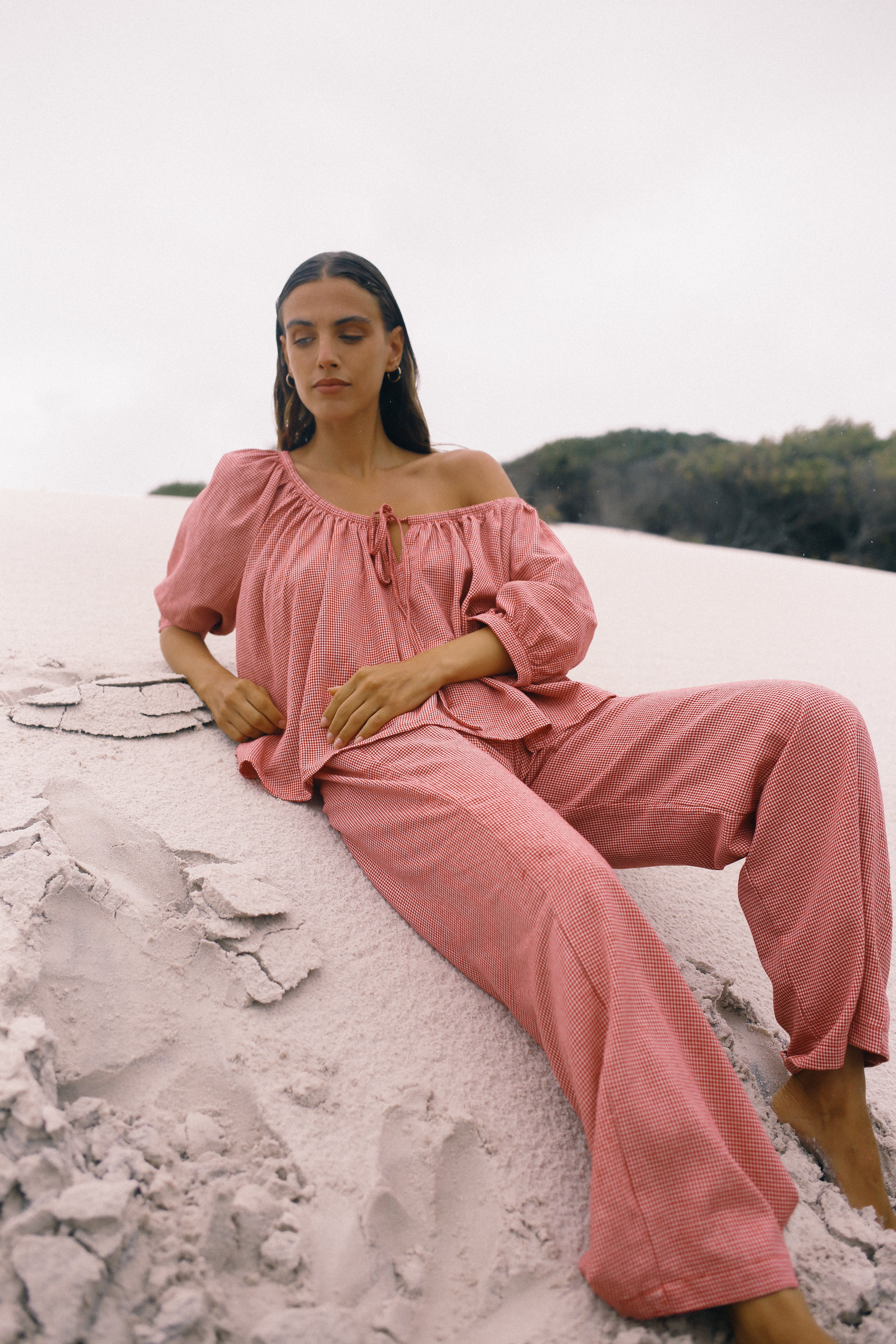 Chloe Blouse Red Houndstooth