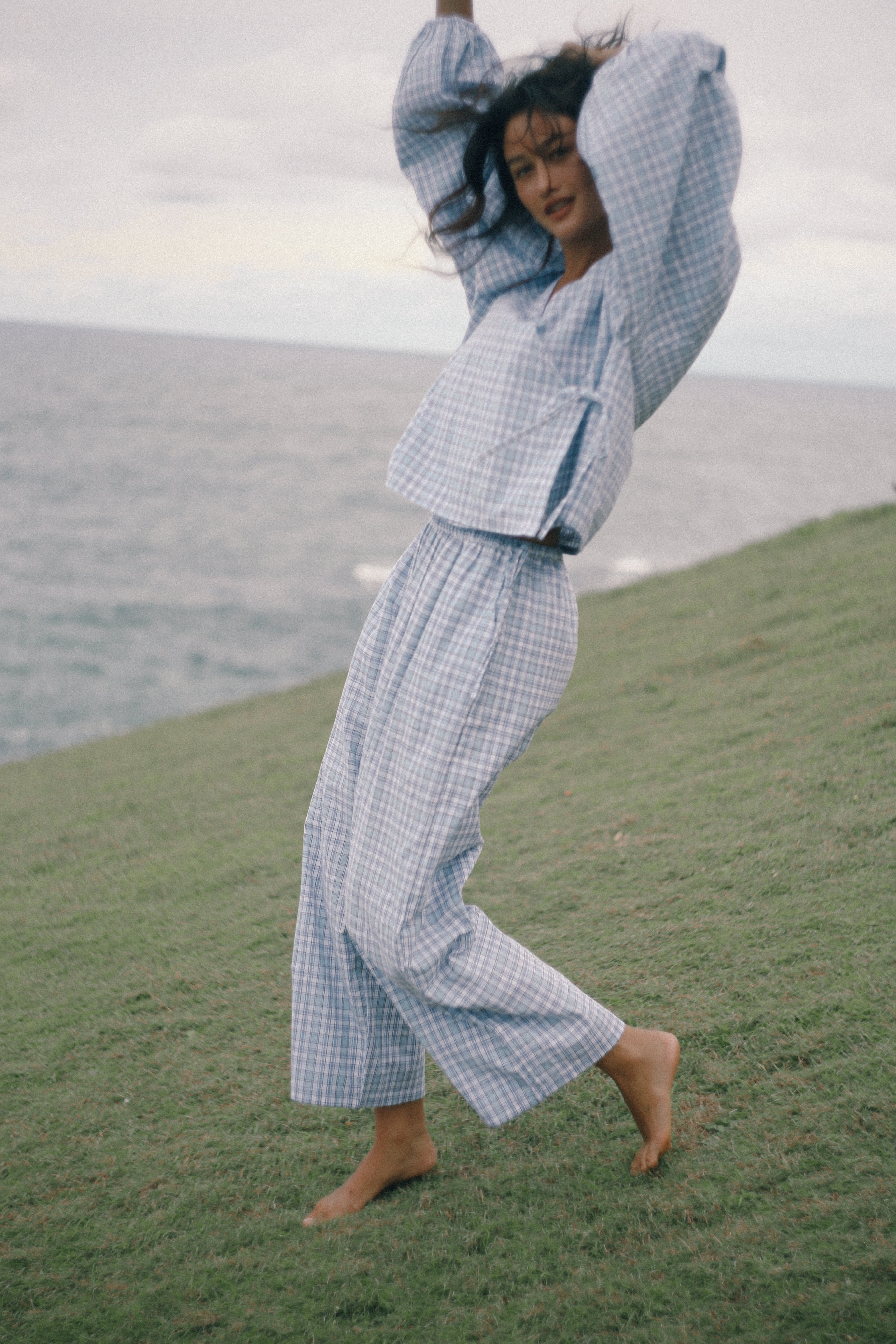 Chloe Tie Pant Cloud Plaid