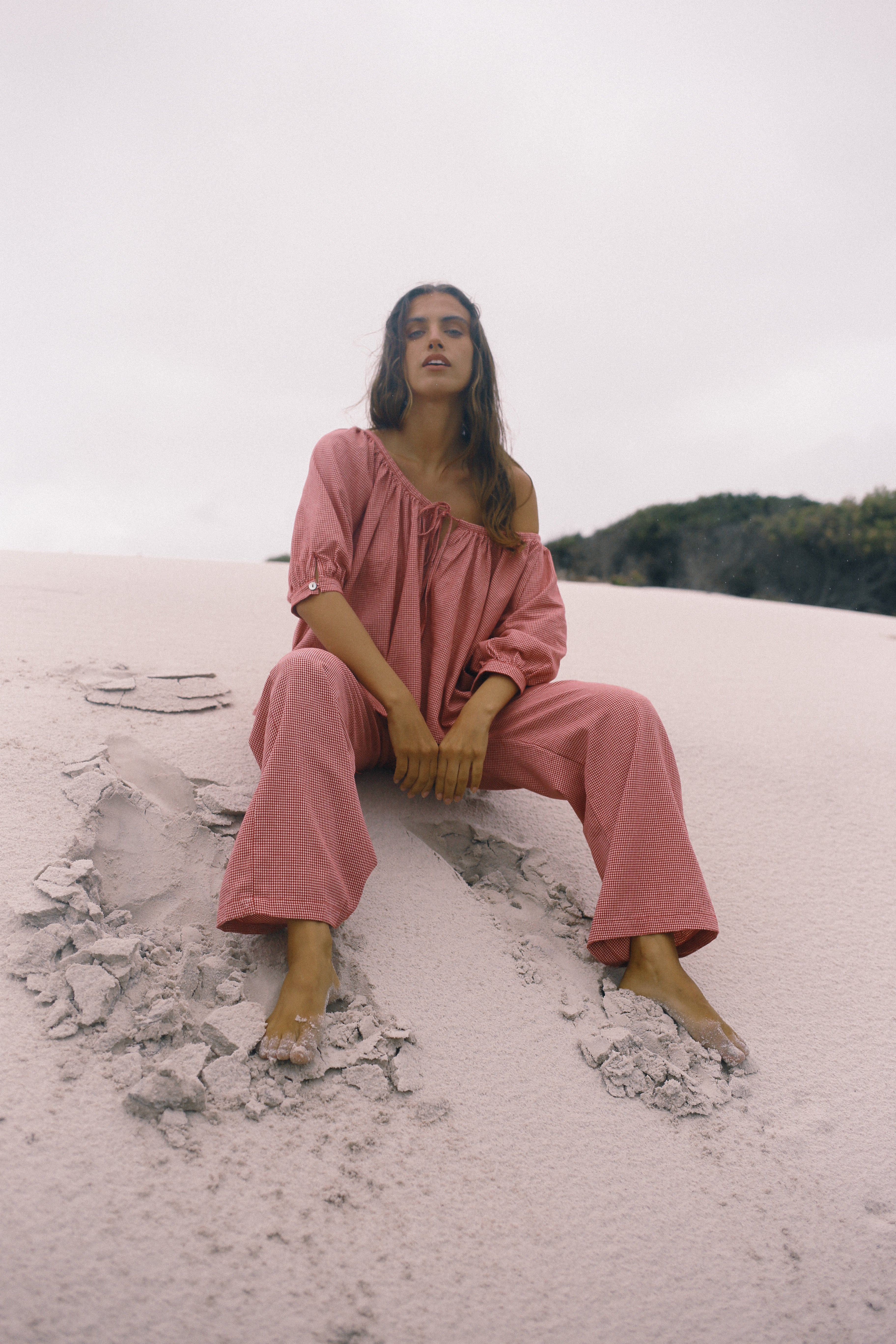 Chloe Blouse Red Houndstooth