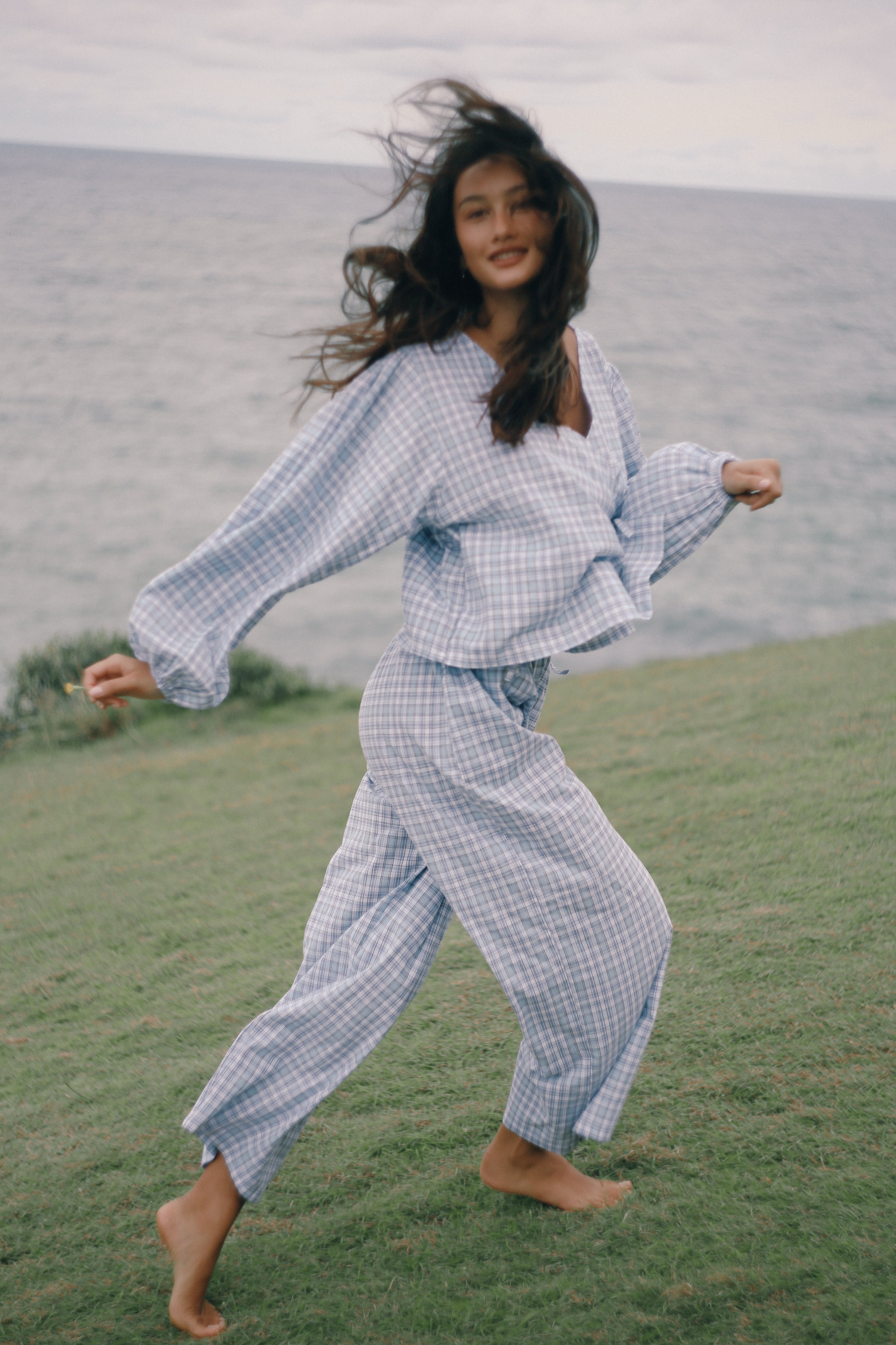 Chloe Tie Pant Cloud Plaid