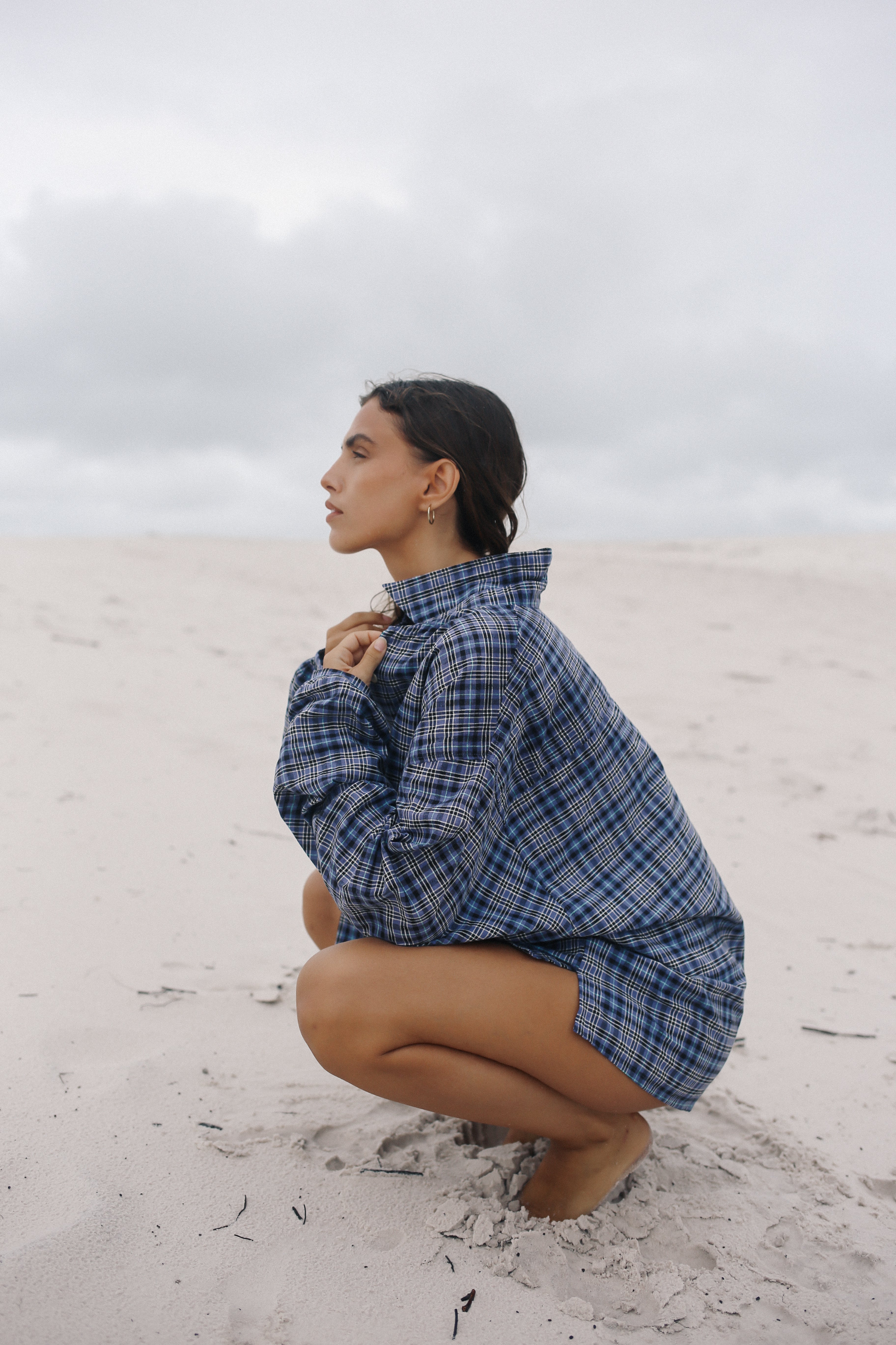 Remi Oversized Shirt Navy Plaid