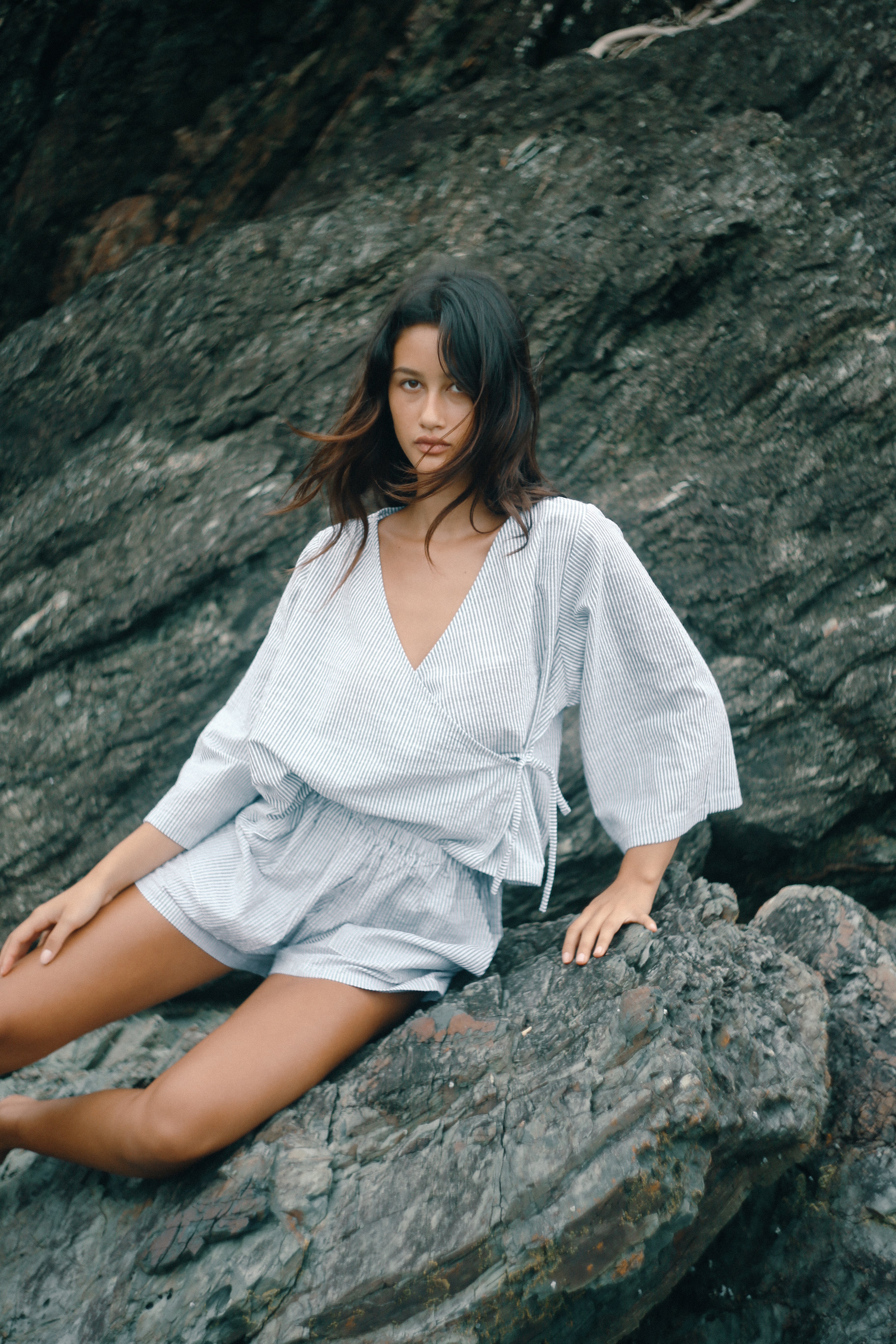 Mia Wrap Top Spirulina Stripe