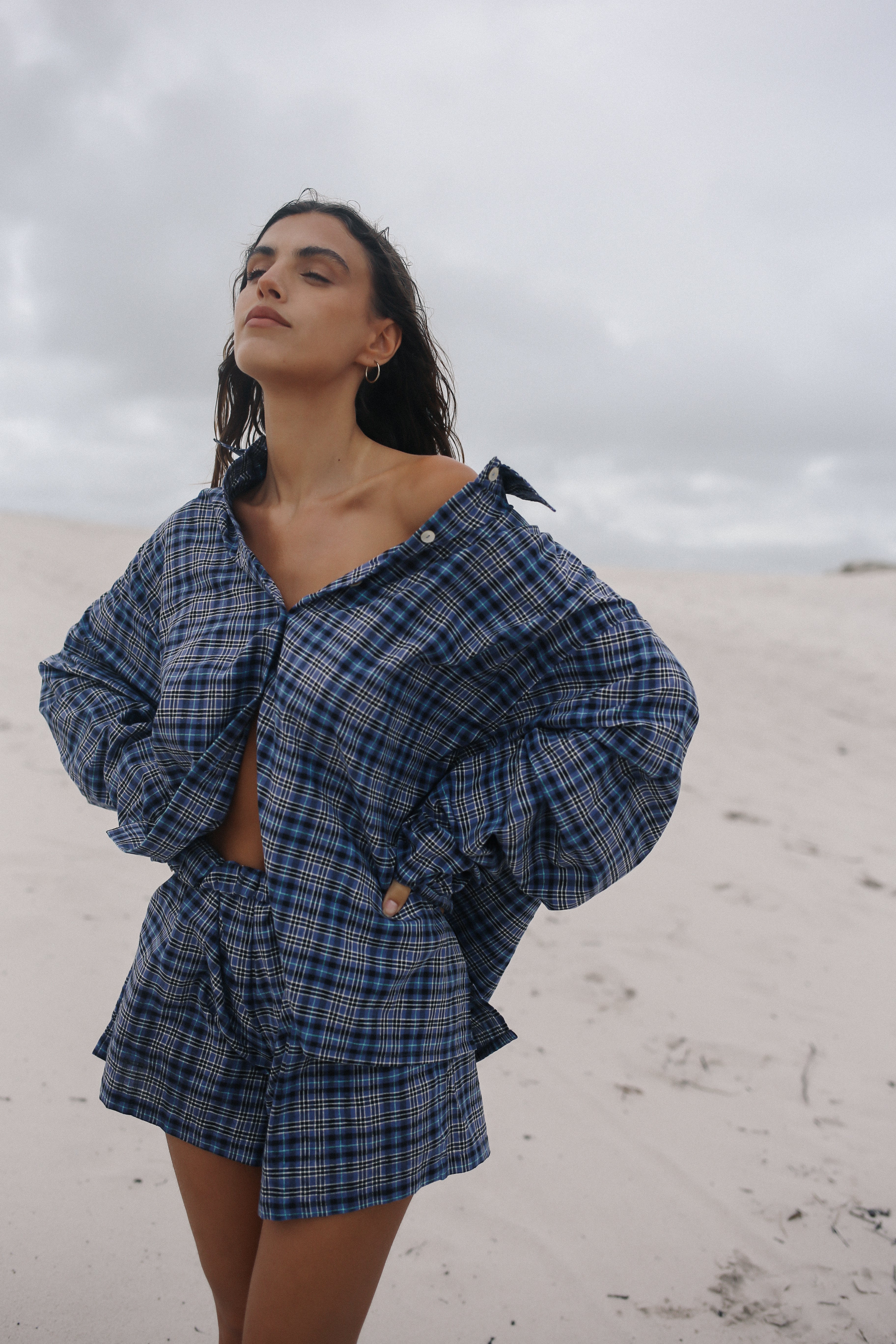 Remi Oversized Shirt Navy Plaid