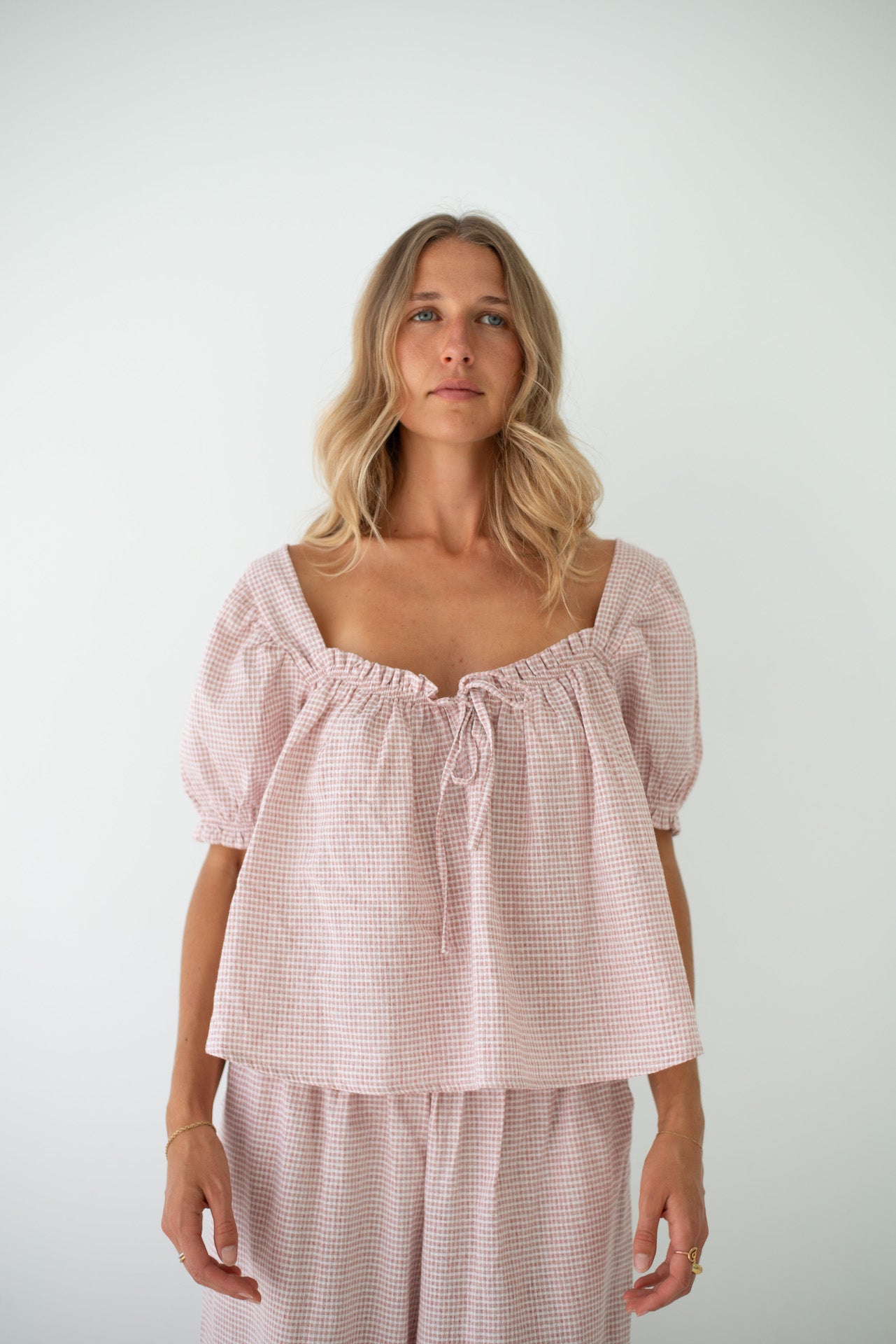Ava Blouse Dusty Rose Check