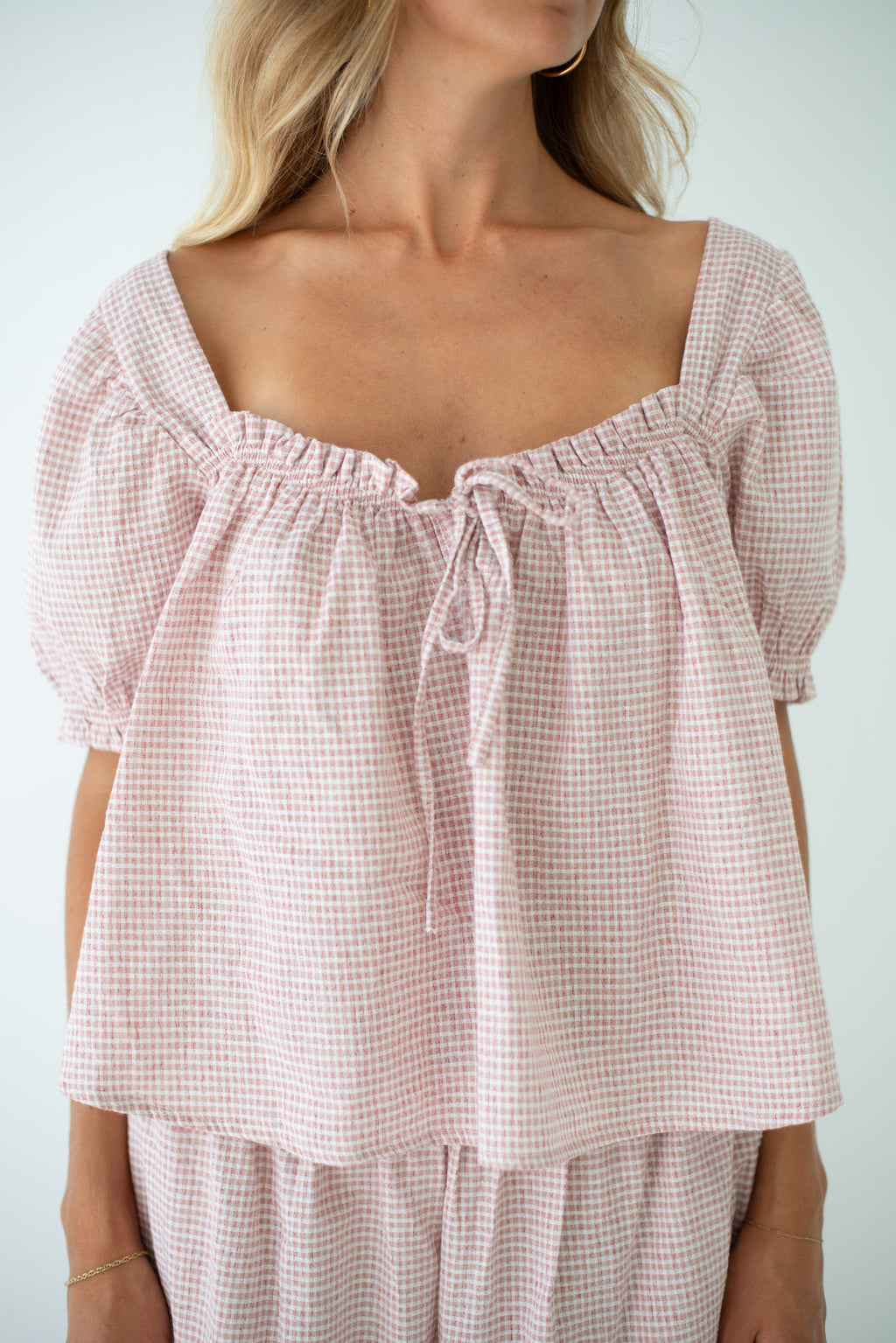 Ava Blouse Dusty Rose Check